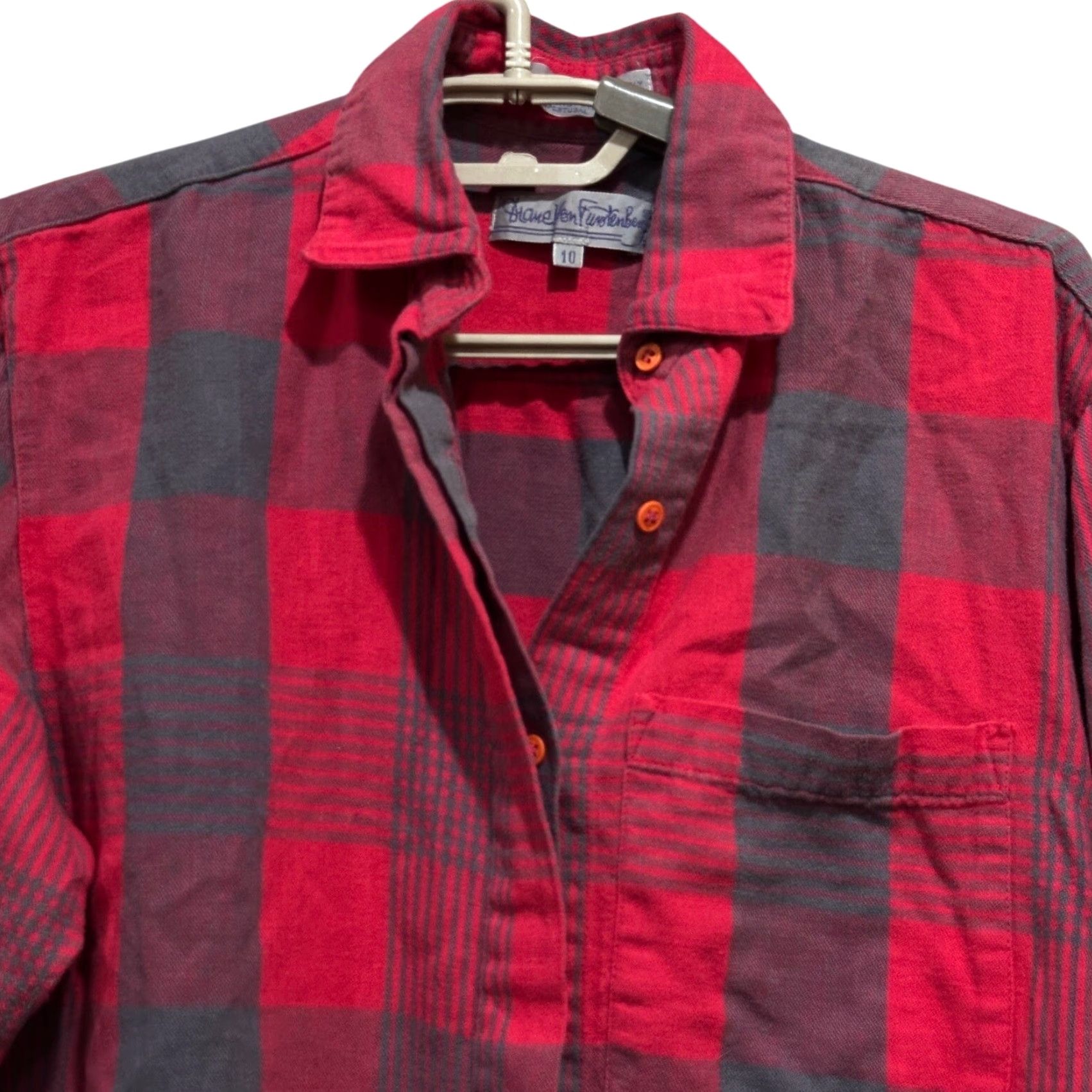 Diane von Furstenberg VINTAGE Diane von Furstenberg Shirt Women 10 Red Plaid 100% Cotton Button-Up Long Sleeve Size 10 Regular Womens Size L / US 10 / IT 46 - 2 Thumbnail