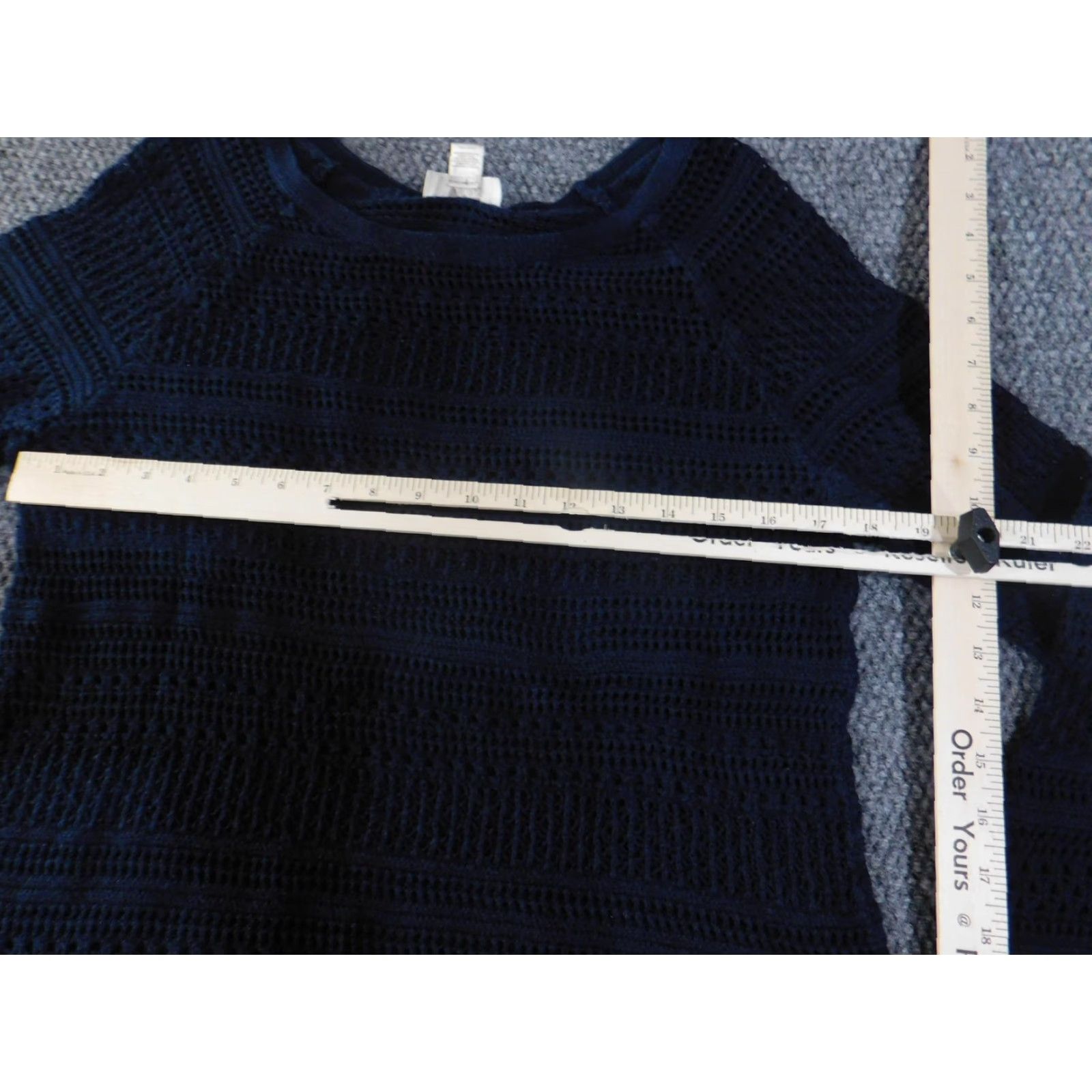 Loft LOFT Sweater Women Large Navy Blue Open Knit 3/4 Sleeve Pullover Crewneck 100% Cotton Crochet Accents Womens Size L / US 10 / IT 46 - 7 Thumbnail