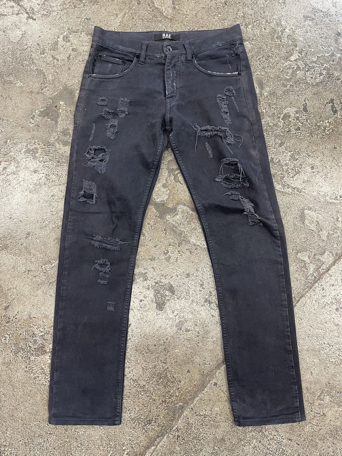 image of Raf By Raf Simons Raf Simons Distressed Black Denim, Men's (Size 30)