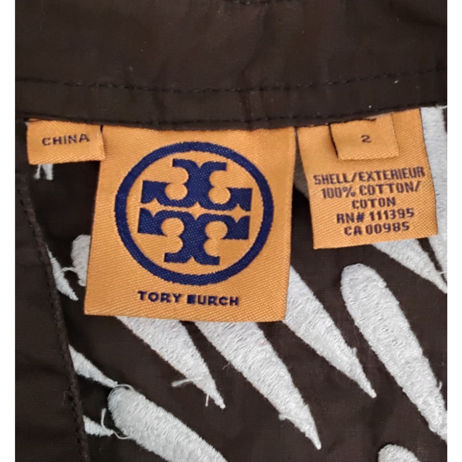 Tory Burch Tory Burch V-Neck Blouse Women's 2 Brown/White Embroidered Size XS / US 0-2 / IT 36-38 - 6 Thumbnail