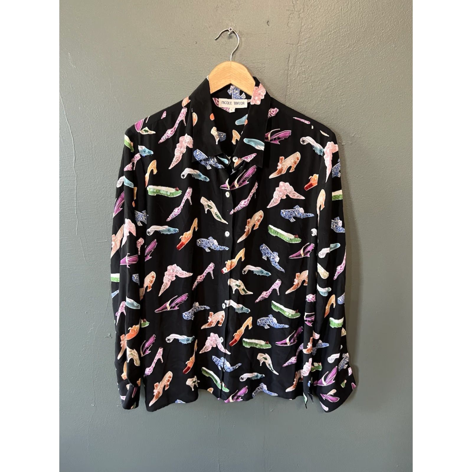 Vintage Nicole Taylor Womens Button-Up Shirt Long Sleeve Black Size L Size L / US 10 / IT 46 - 2 Thumbnail