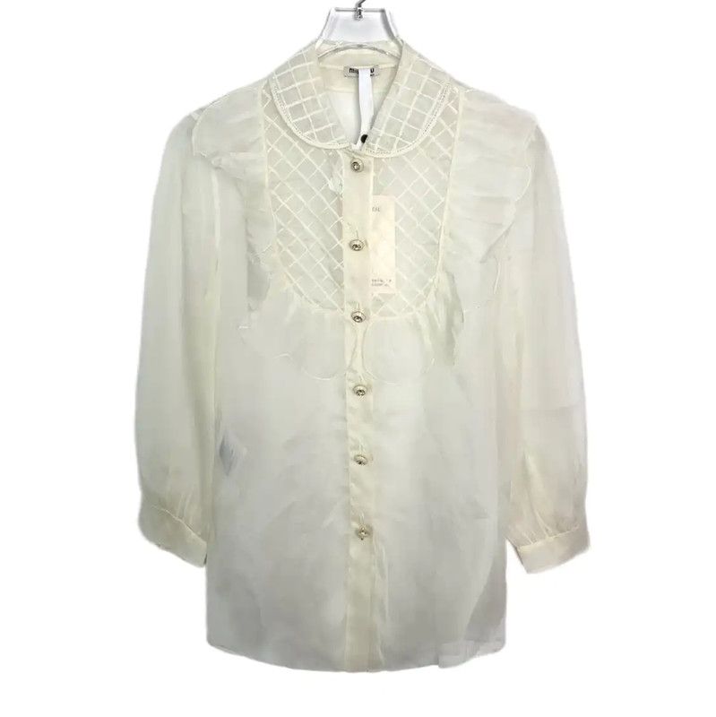 Miu Miu Miu Miu Women's Beige Cotton Blouse 0089 Size XS / US 0-2 / IT 36-38 - 1 Thumbnail