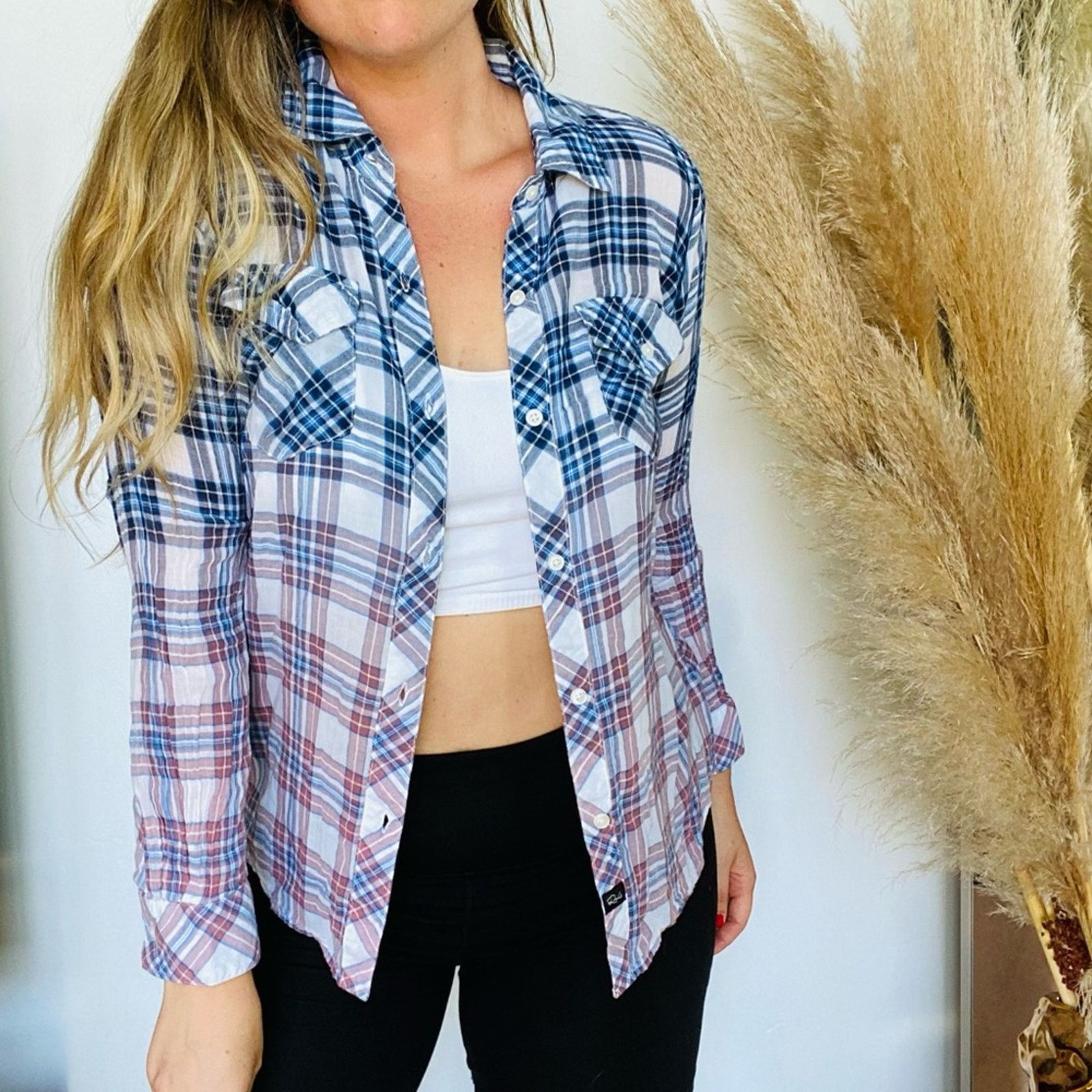 Rails RAILS Ombre White Blue Purple Plaid Button Blouse Shirt Size M / US 6-8 / IT 42-44 - 1 Thumbnail