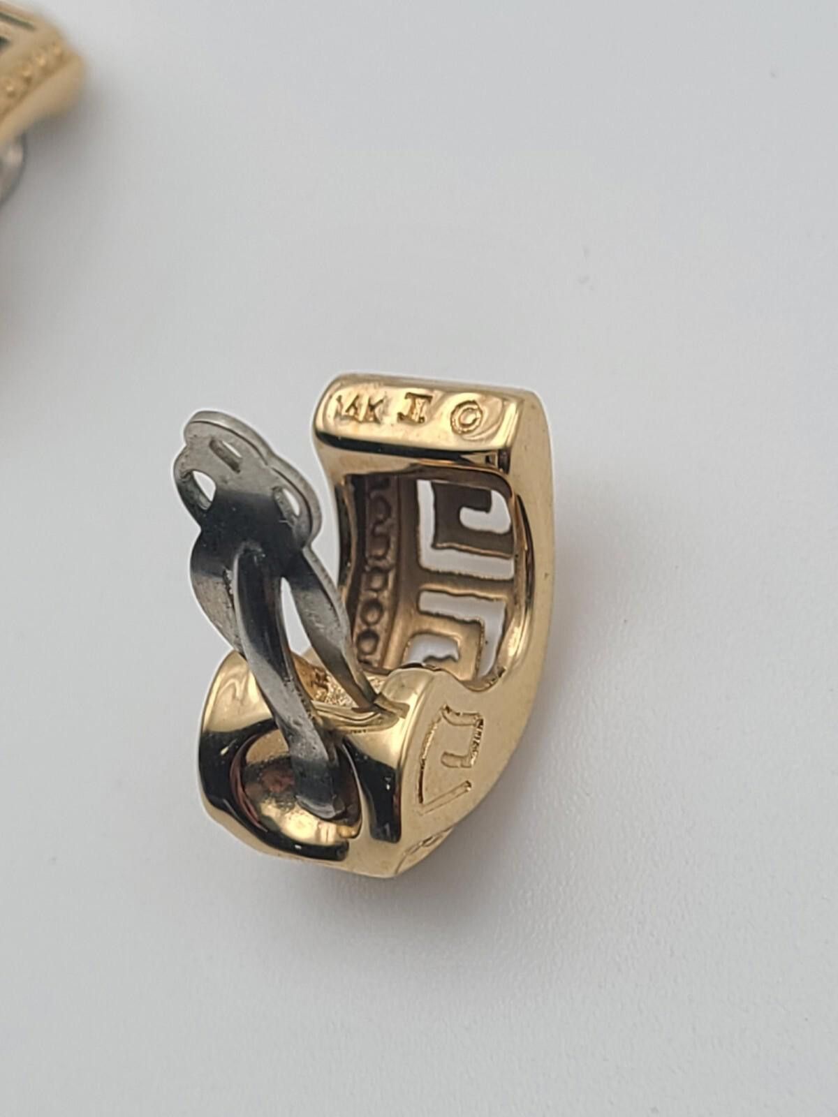 The Unbranded Brand Vintage Greek Key Pattern Earrings In 14k Gold Size ONE SIZE - 2 Thumbnail