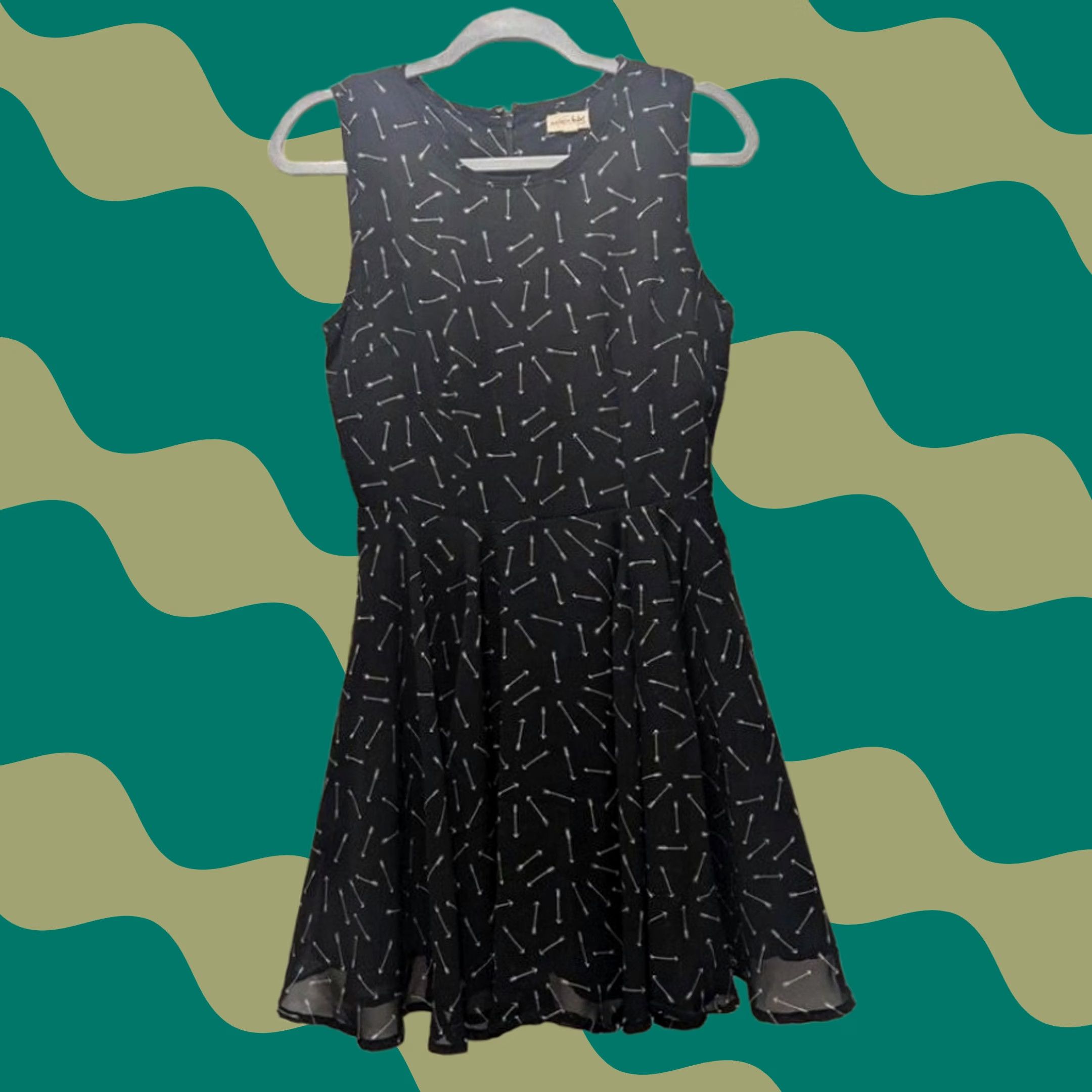 Arrow Maison Jules Womens Black White Arrow Print Sleeveless Fit Flare Skater Dress S Size S / US 4 / IT 40 - 1 Thumbnail