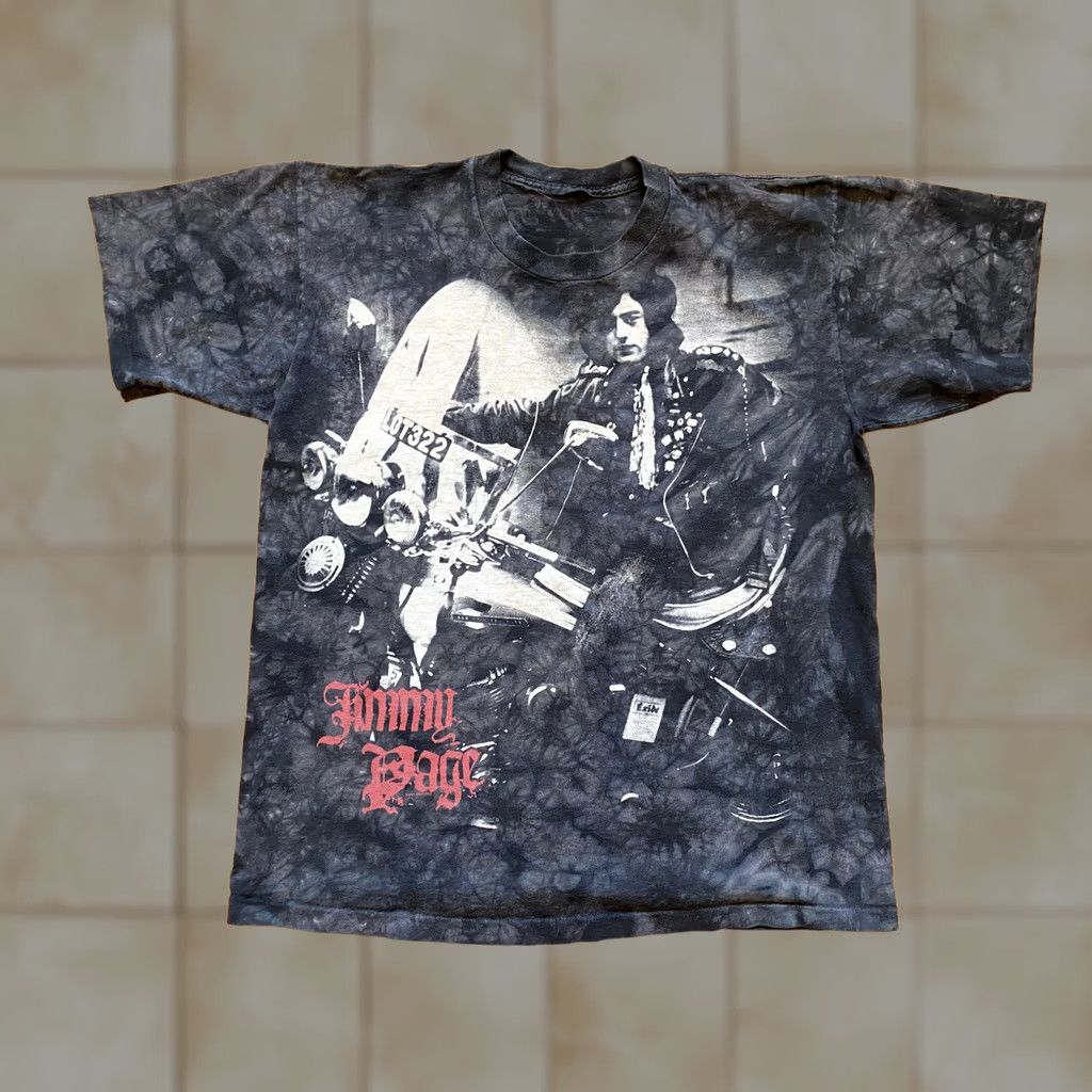 Liquid Blue VINTAGE Liquid Blue Tie Dye Shirt Size Large Led Zeppelin Jimmy Page Crew Neck Men Short Sleeve Black Gray 70s 90s Rock Band Cotton Size US L / EU 52-54 / 3 - 1 Thumbnail