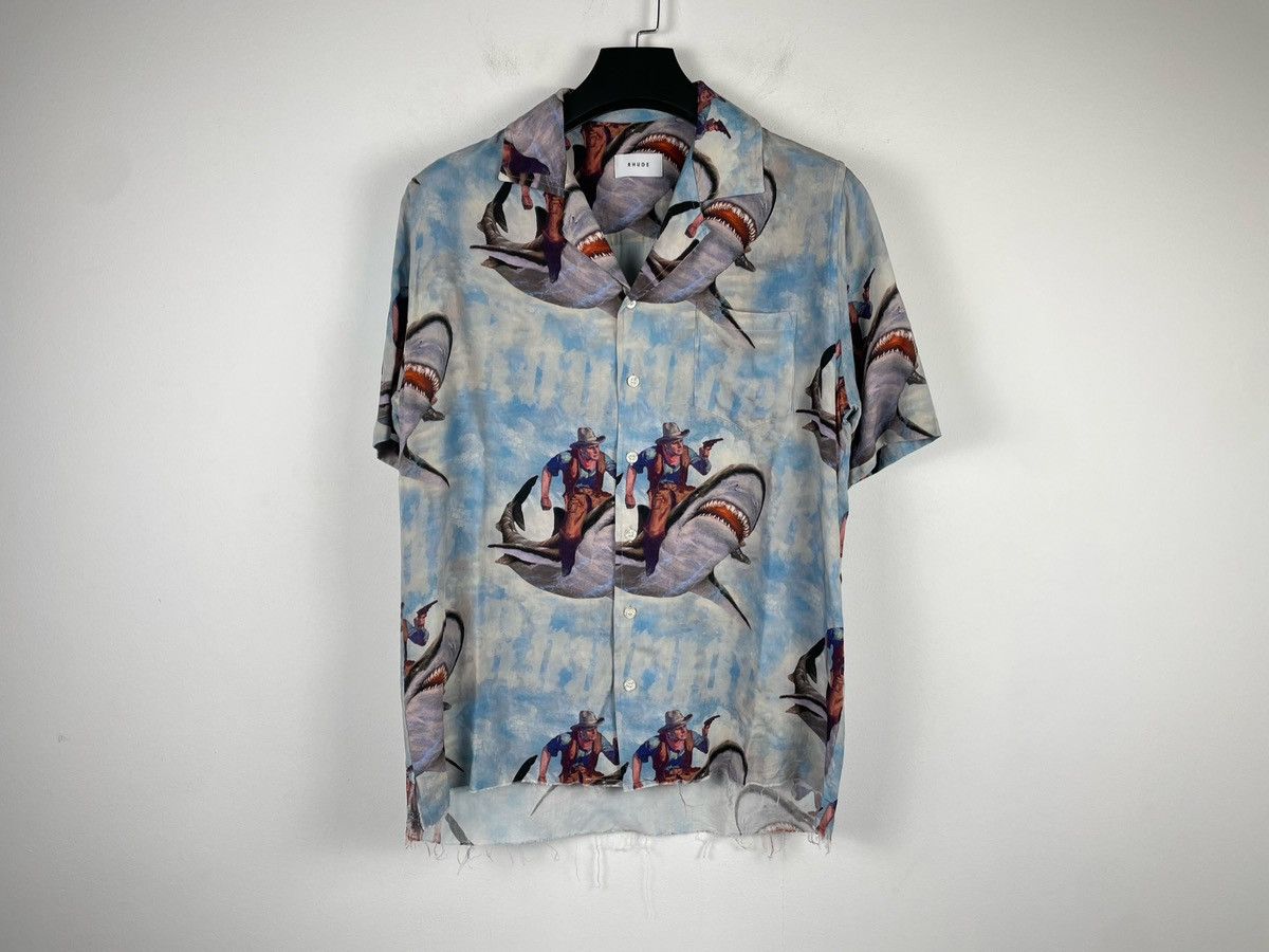 Rhude Rhude Shark Printed Distressed Button Ups Shirt Size US XS / EU 42 / 0 - 4 Thumbnail