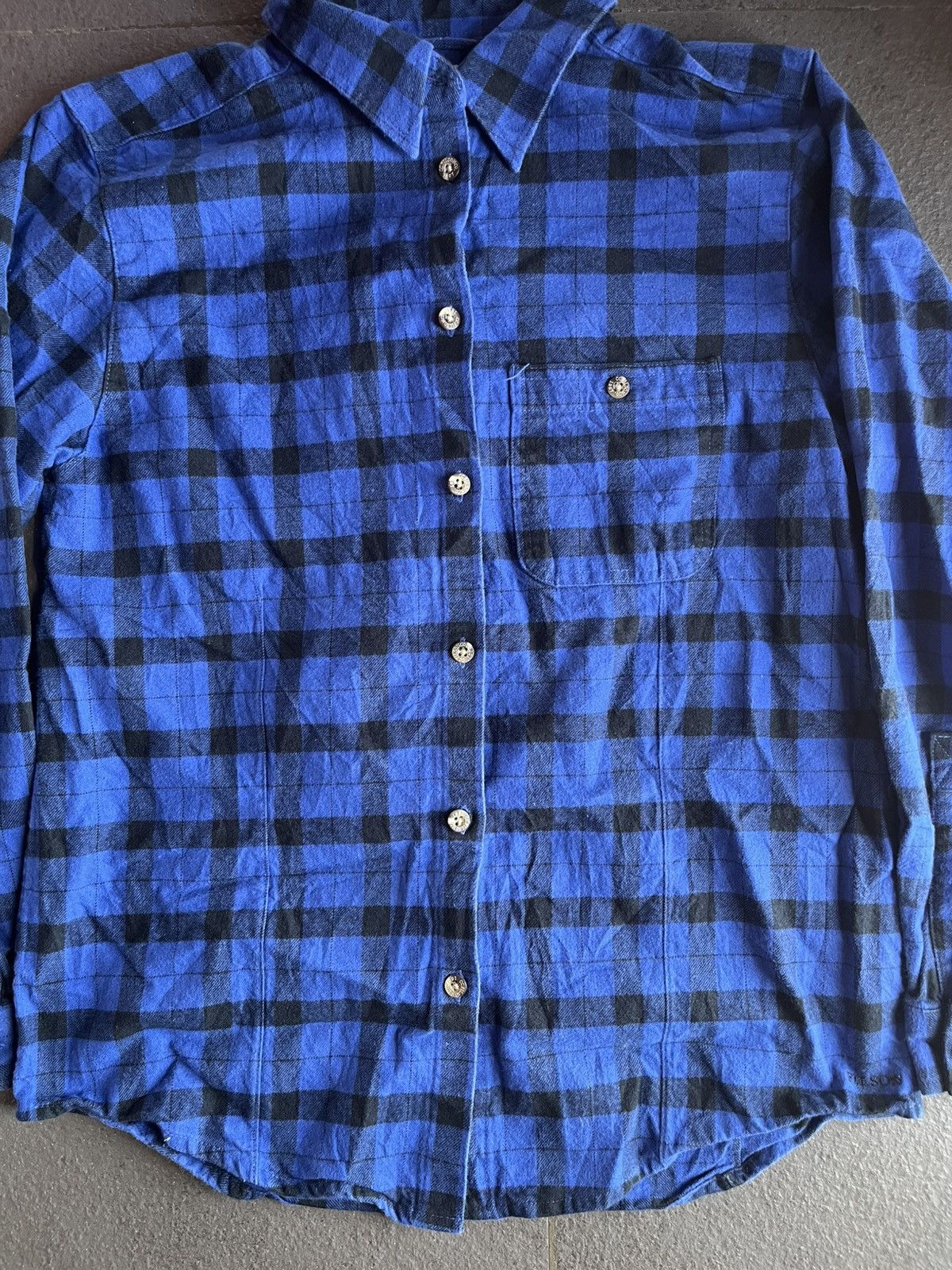 Filson Vintage Flannel Plaid Blue Black Thick Cotton B/D Shirt Size US M / EU 48-50 / 2 - 2 Thumbnail