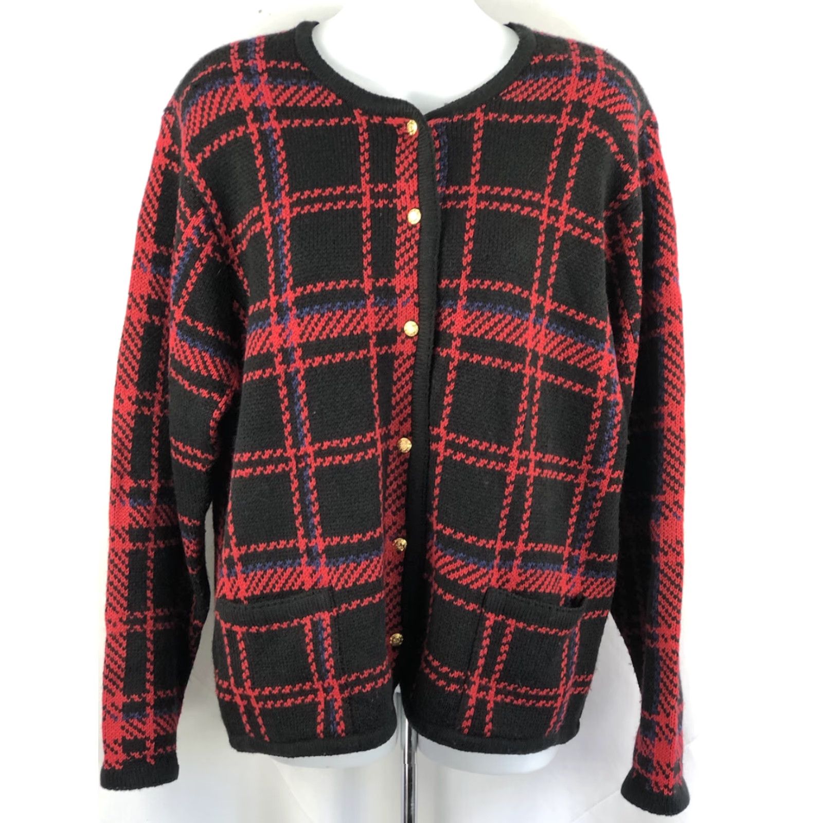 Vintage VINTAGE Liz Baker Cardigan Sweater M Red Plaid Knit Button Up 90s Holiday Academia Women Size L Red Mens Womens Girls Boys Size L / US 10 / IT 46 - 5 Thumbnail