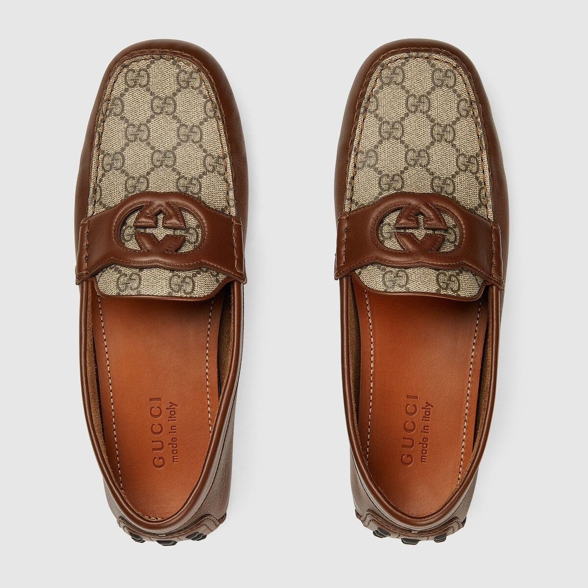 Gucci o1s1wg110325 Interlocking G Driver Loafers in Beige & Brown Size US 10.5 / EU 43-44 - 4 Thumbnail
