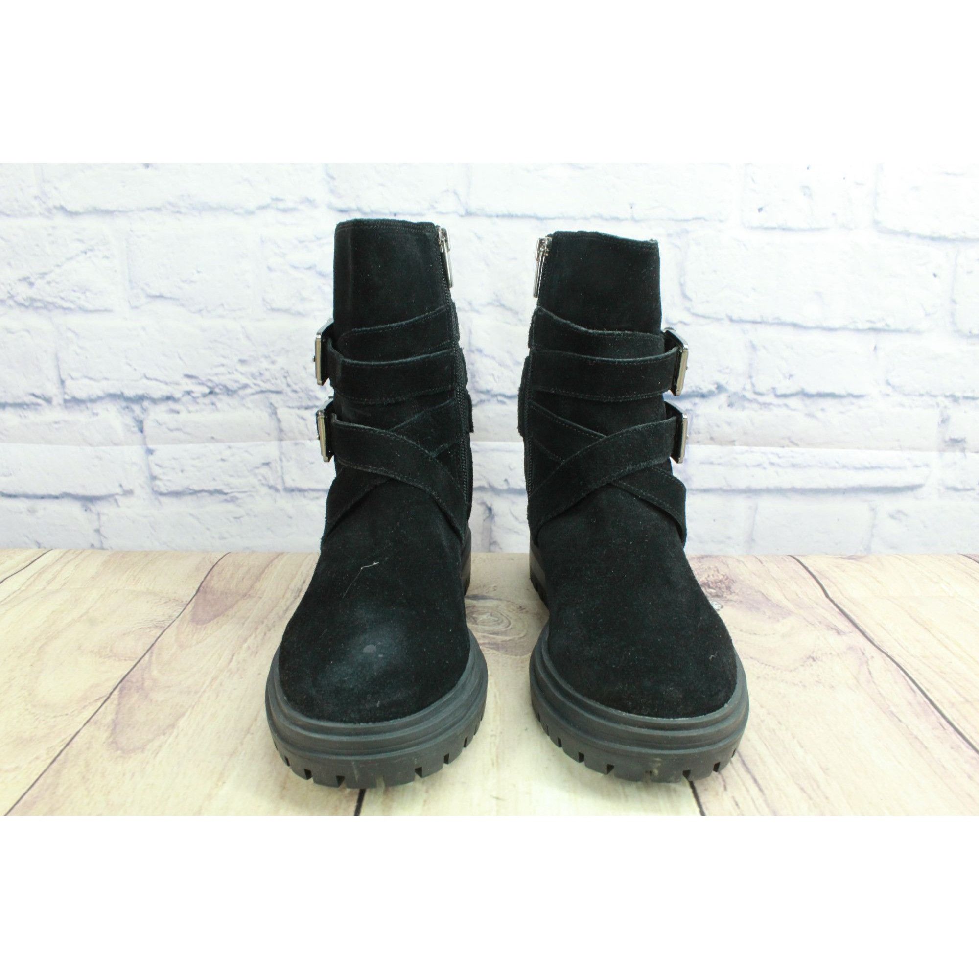 Leather × Vince Camuto Vince Camuto Belisha Women's Suede Zip Buckled Combat Boots Size US 7 / IT 37 - 4 Thumbnail