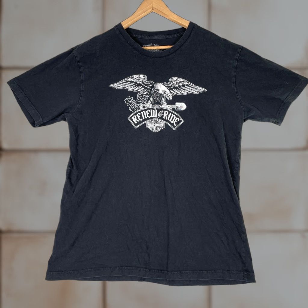 Harley Davidson VINTAGE Harley-Davidson Shirt Mens L Black Renew the Ride Eagle Graphic Biker Tee Size US L / EU 52-54 / 3 - 1 Thumbnail