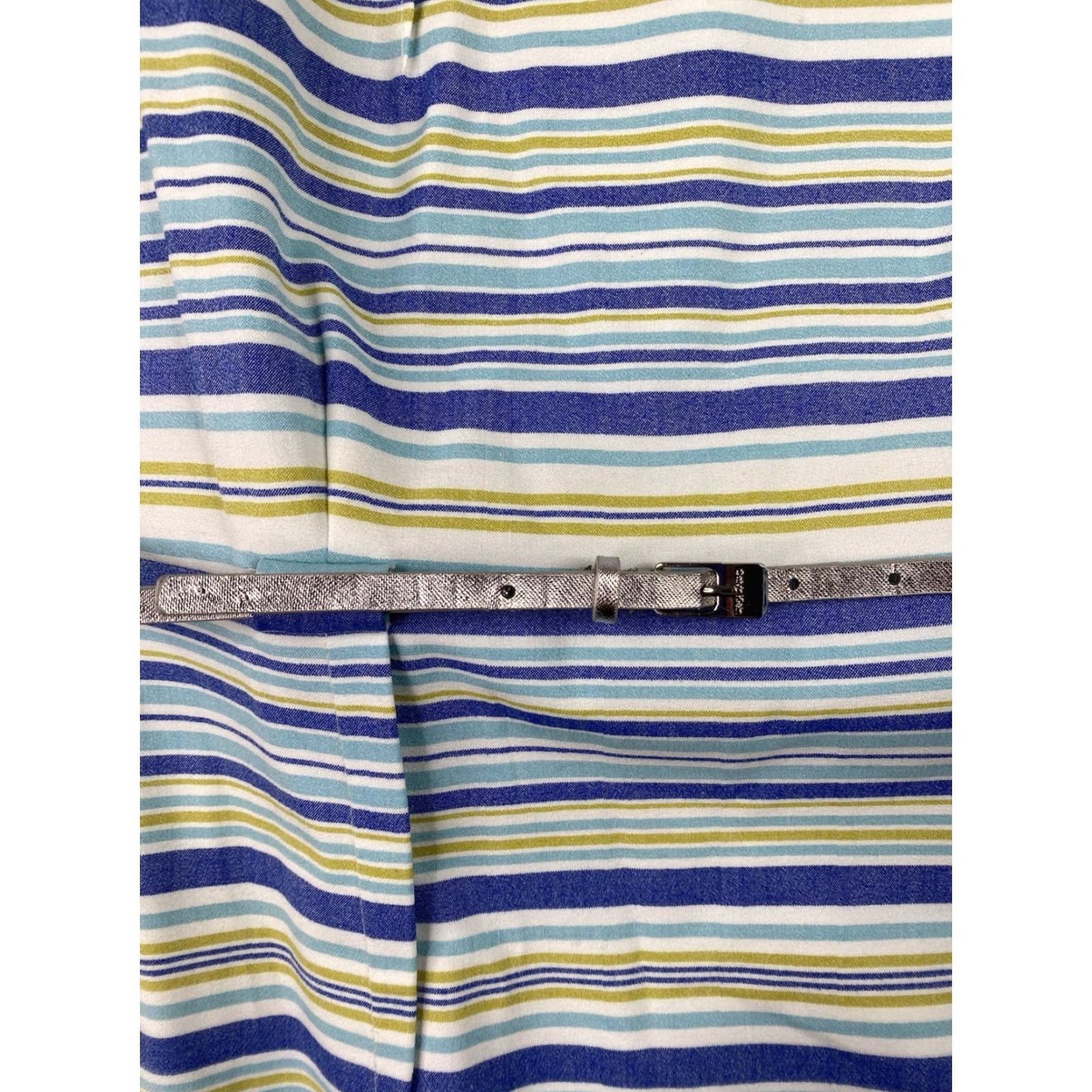 Calvin Klein Calvin Klein Dress Sz 12 Blue Striped Sheath Silver Metallic Belt Lined Stretch Size XL / US 12-14 / IT 48-50 - 2 Thumbnail