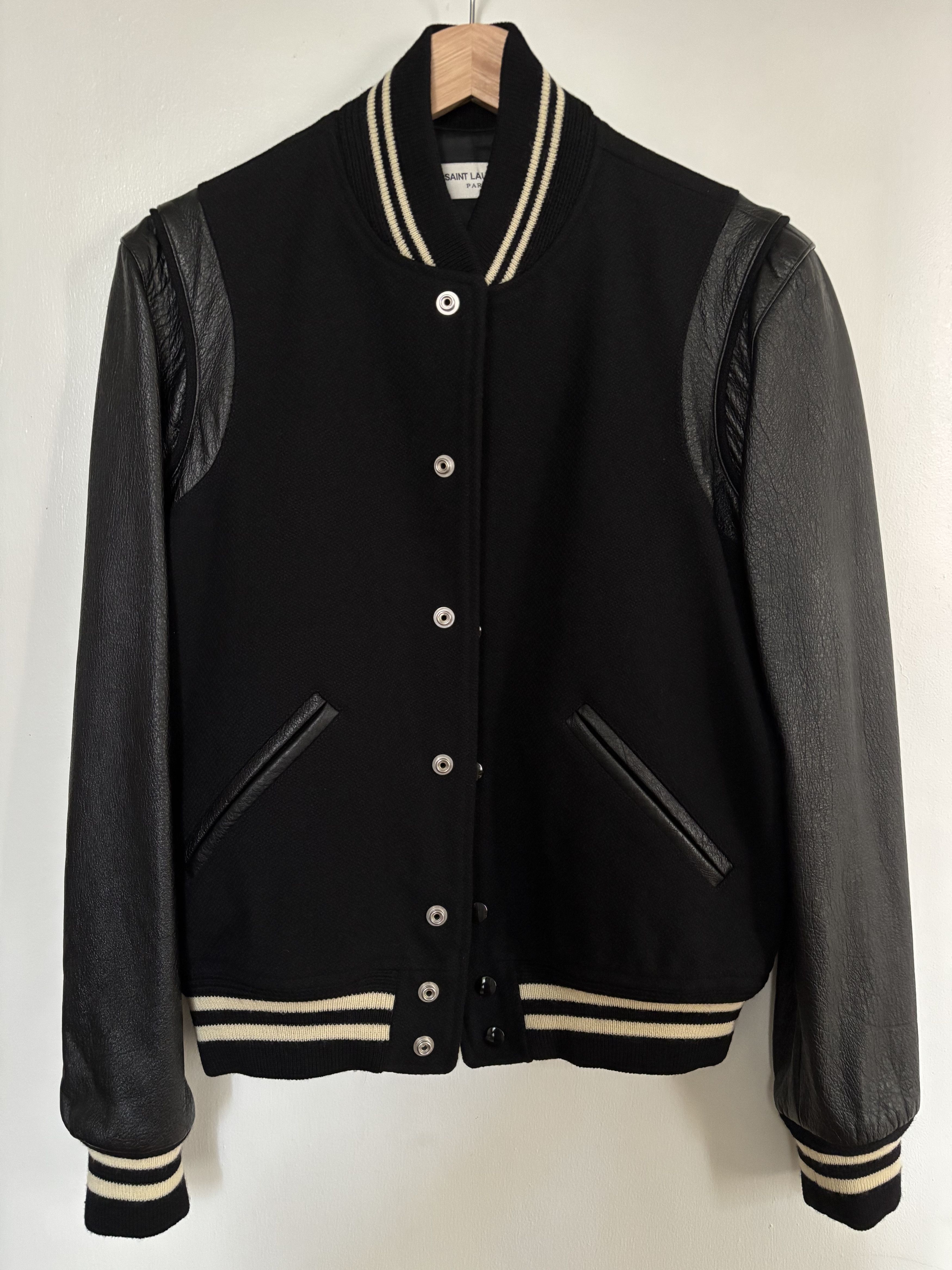 Saint Laurent Paris CLASSIC TEDDY JACKET IN BLACK WOOL, LEATHER AND POLYAMIDE Size US S / EU 44-46 / 1 - 1 Thumbnail