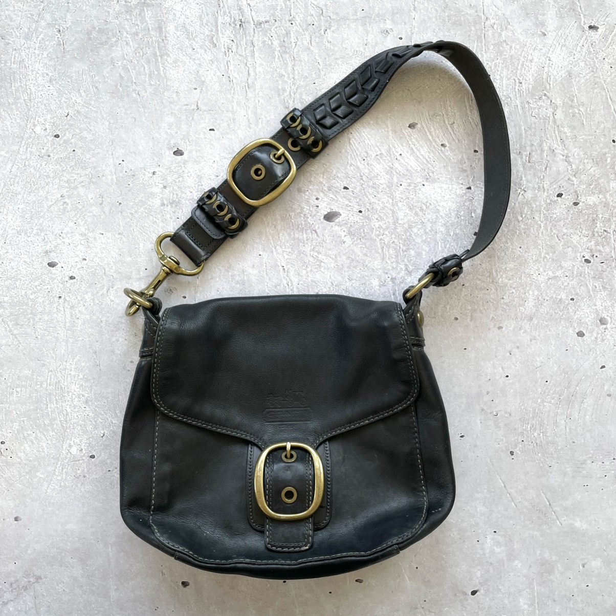 Vintage Coach Black Canvas Leather Flap Strap Shoulder Bag 11434 Size ONE SIZE - 1 Thumbnail