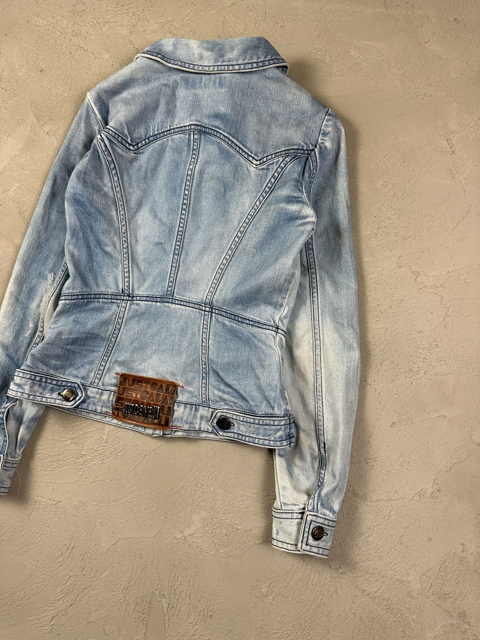 Just Cavalli 2000s Roberto Cavalli Denim Faded Jacket Y2k Size XS / US 0-2 / IT 36-38 - 11 Thumbnail