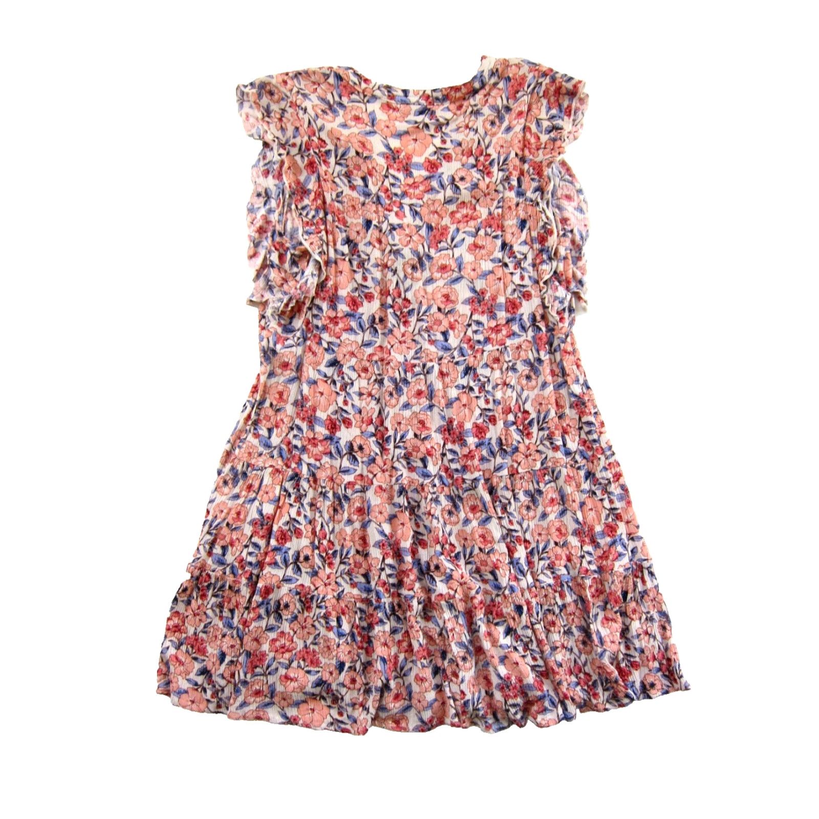 Vintage Knox Rose Pink Blue White Floral Cap Ruffle Sleeve V-Neck Smock Dress Small Size S / US 4 / IT 40 - 2 Thumbnail