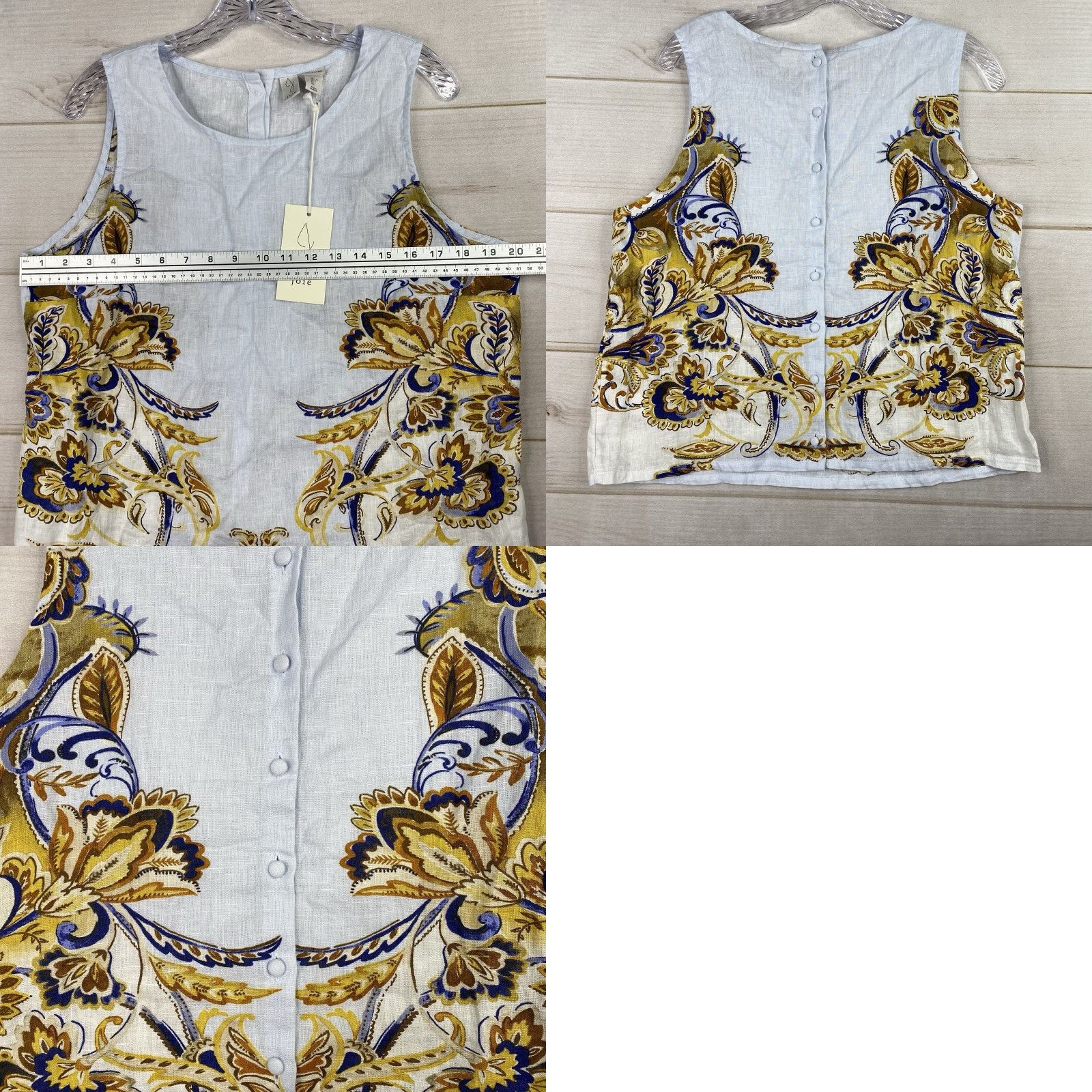 Joie JOIE Linen Top Women L Button-Up Beach Colorful Floral Sleeveless V-Neck Blue - NWT, Lightweight, Spring/Summer, Casual, Regular Fit Size L / US 10 / IT 46 - 8 Thumbnail