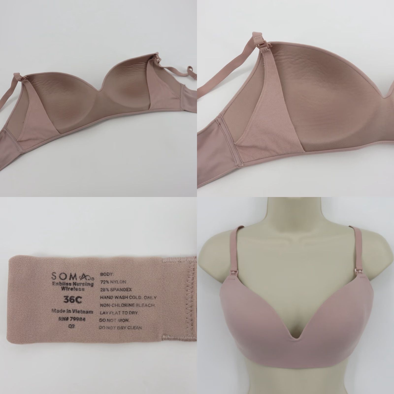 Vintage Soma Enbliss Nursing Wireless Bra 36C Pink Lightly Lined Women Size ONE SIZE - 8 Thumbnail
