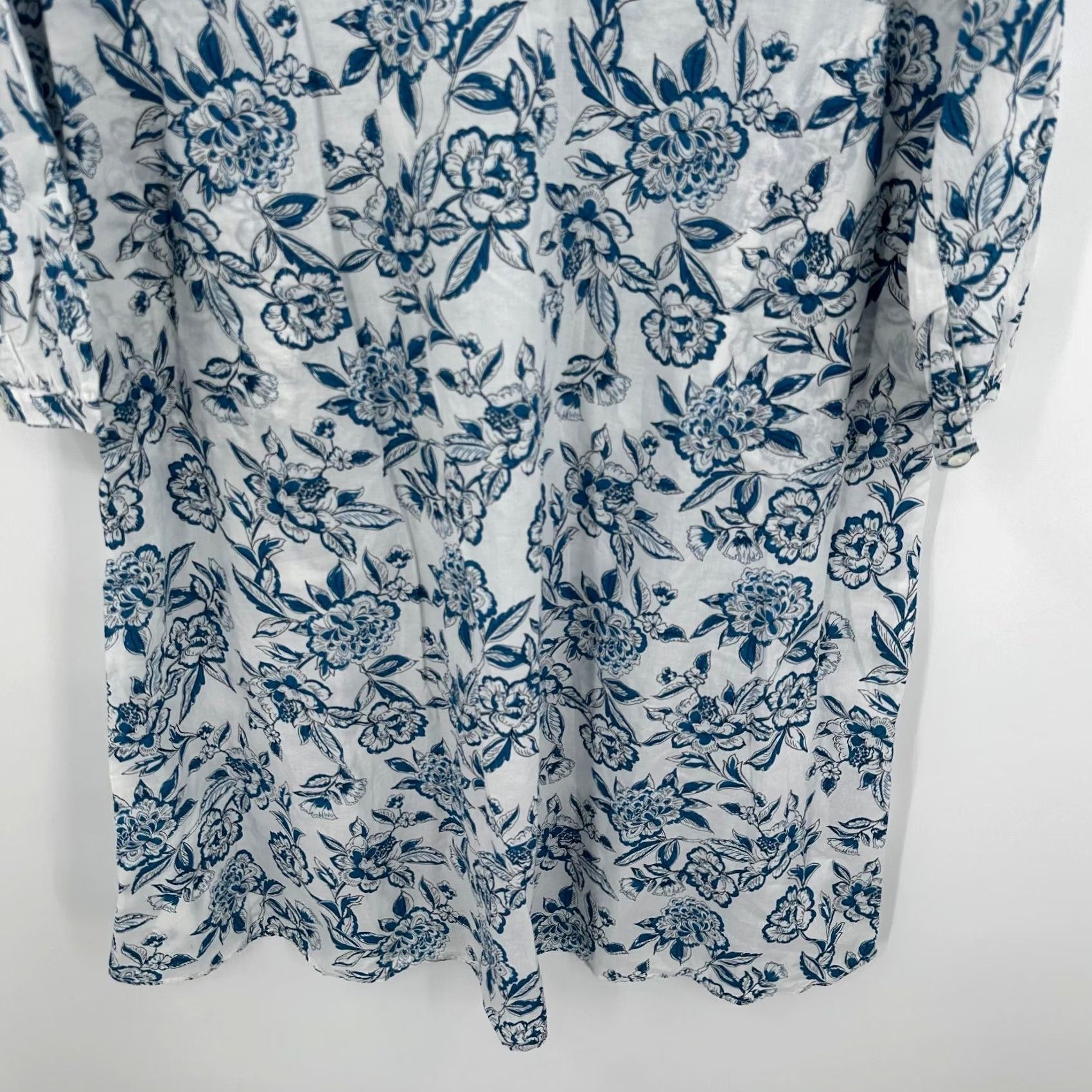 Vintage Pure Jill Shift Dress Women XS Blue & White Floral Organic Cotton Tassel Tie Front Dress Size XS / US 0-2 / IT 36-38 - 4 Thumbnail