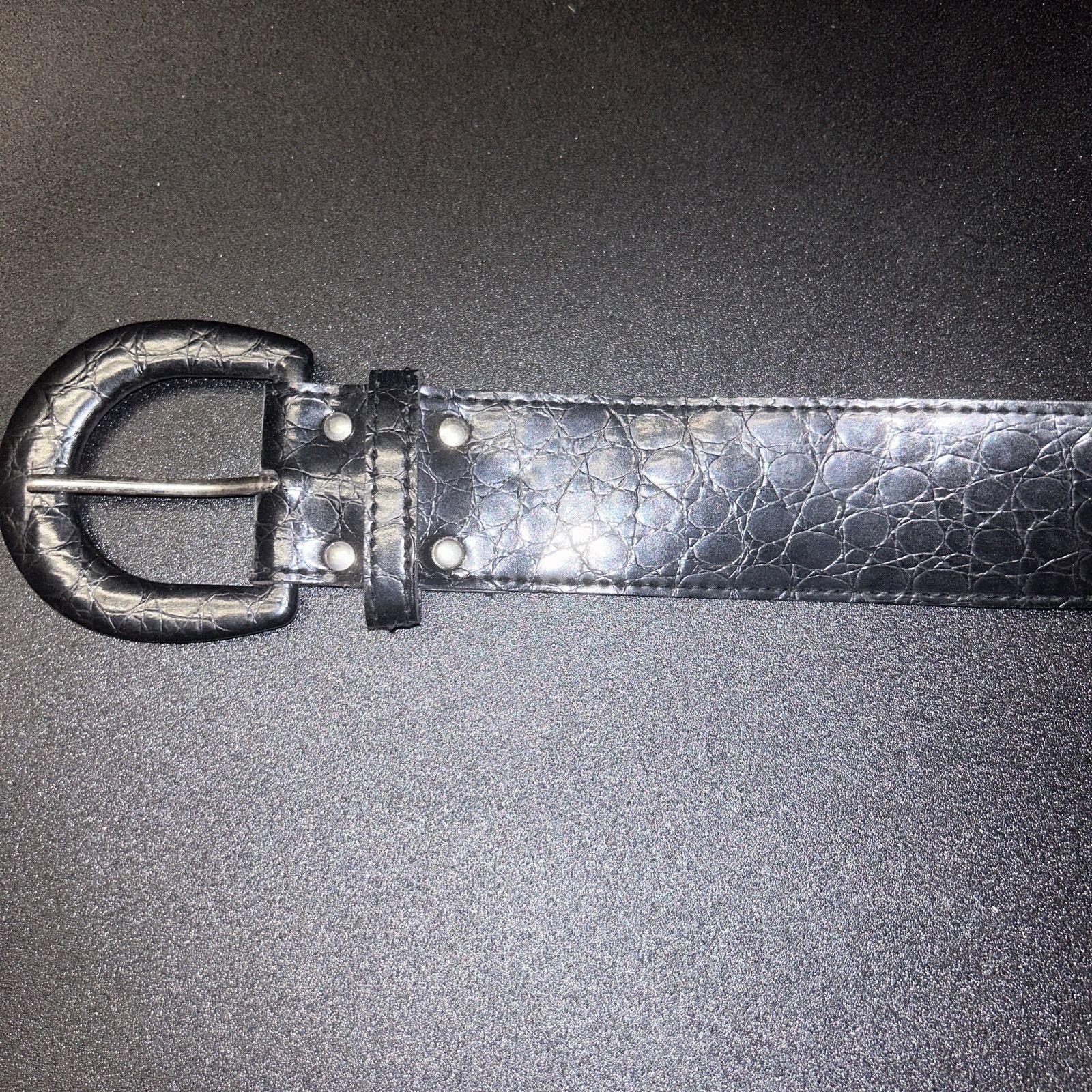 Other Black textured Faux Leather Silver-Tone Hardware Belt 10 Size ONE SIZE - 5 Thumbnail