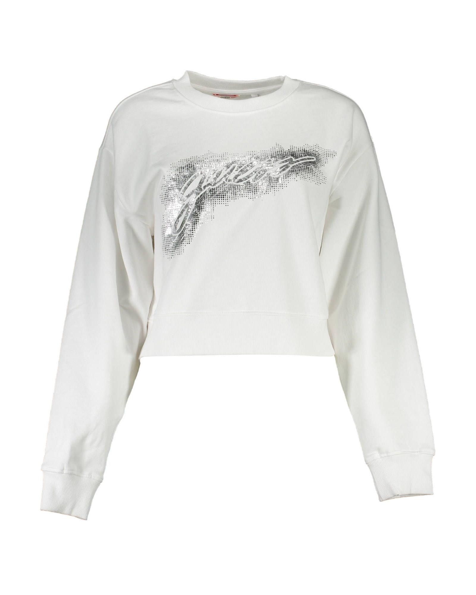 image of Guess Contrasting Details Cotton Sweater in White, Women's (Size 2XL)