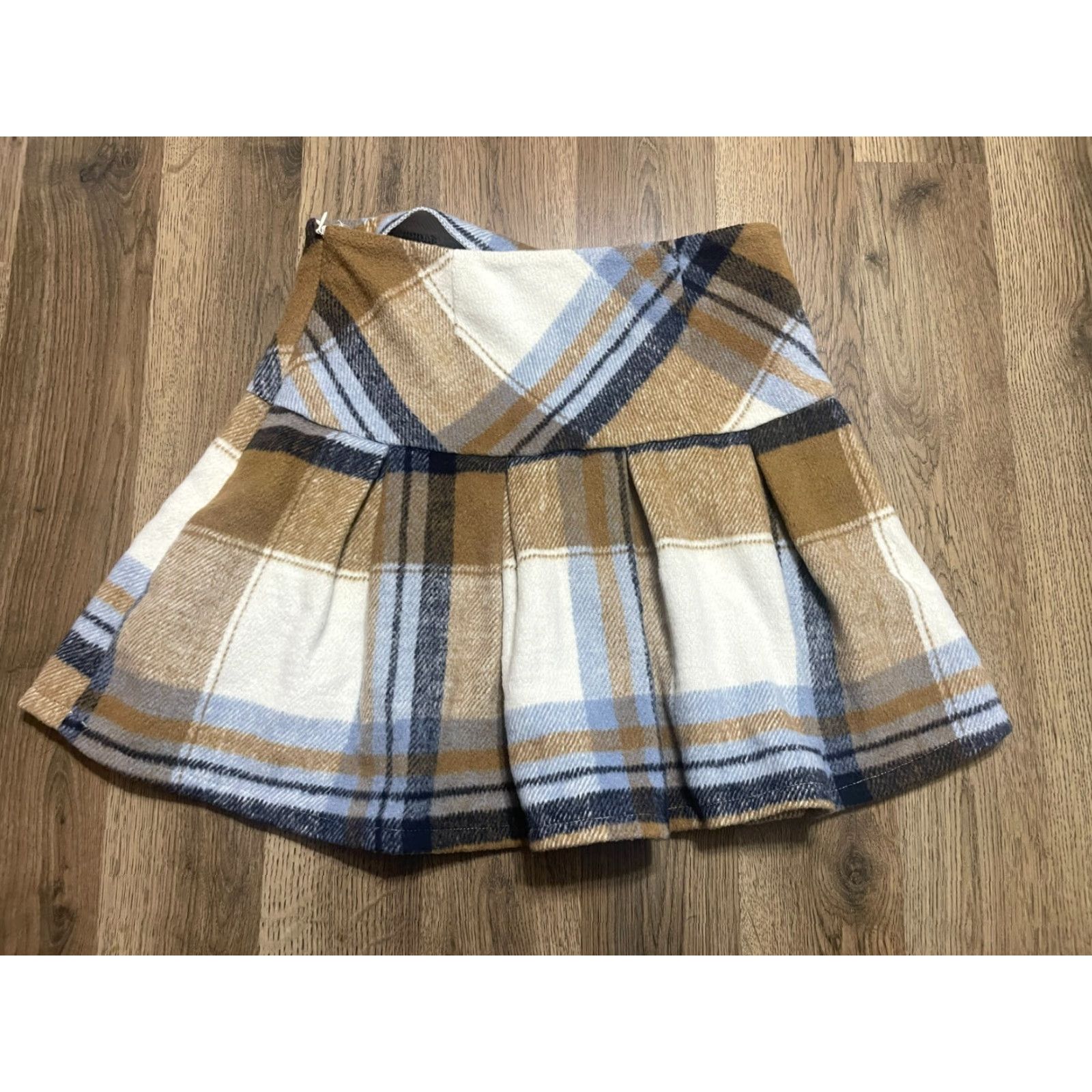 Vintage Blue Rain by Francesca's Skirt Women's Small Brown White Blue Side Zip Size 28" / US 6 / IT 42 - 2 Thumbnail