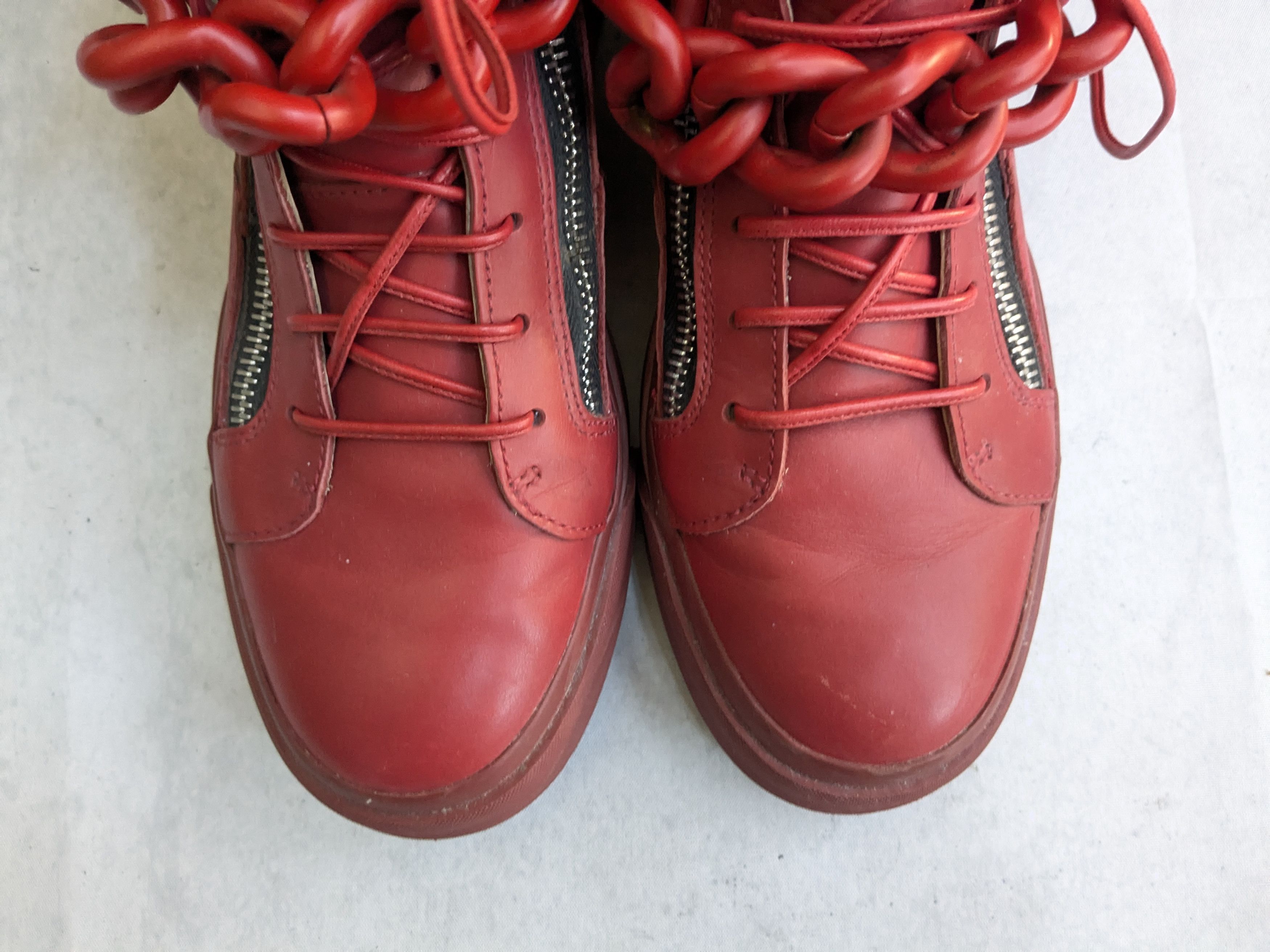 Giuseppe Zanotti Giuseppe Zanotti Chain Sneakers Red 10 43 High Tops Leather Size US 10 / EU 43 - 2 Thumbnail