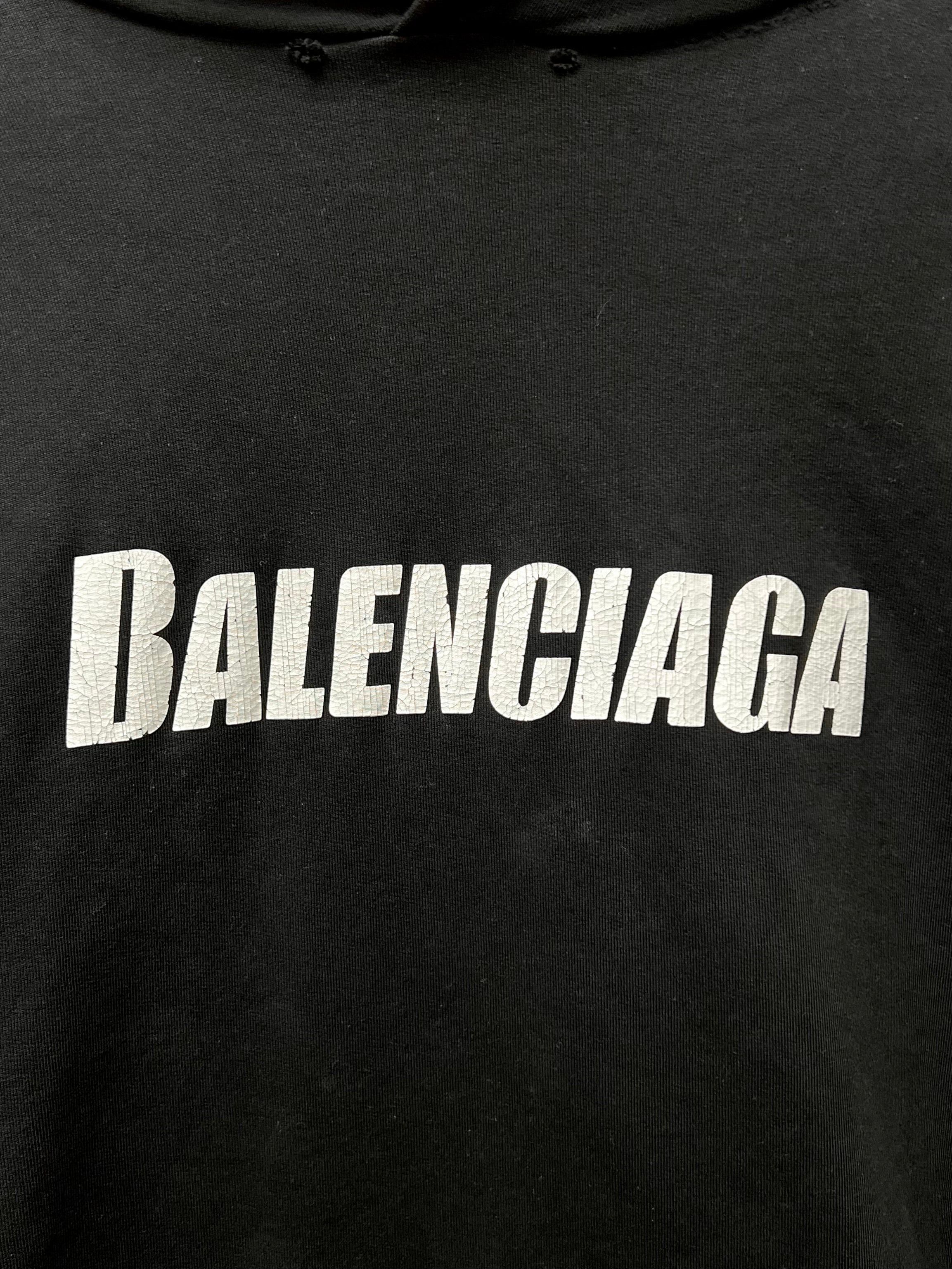 Balenciaga 2022 Balenciaga Distressed Logo Black Pullover Hoodie Size US S / EU 44-46 / 1 - 2 Thumbnail