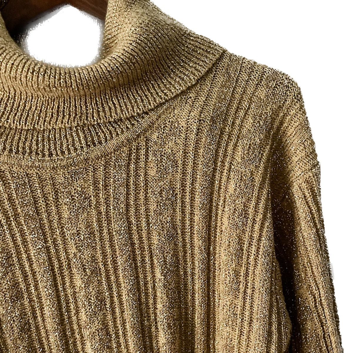 Vintage Vintage gold metallic sparkle ribbed knit turtleneck tunic M Size M / US 6-8 / IT 42-44 - 2 Thumbnail