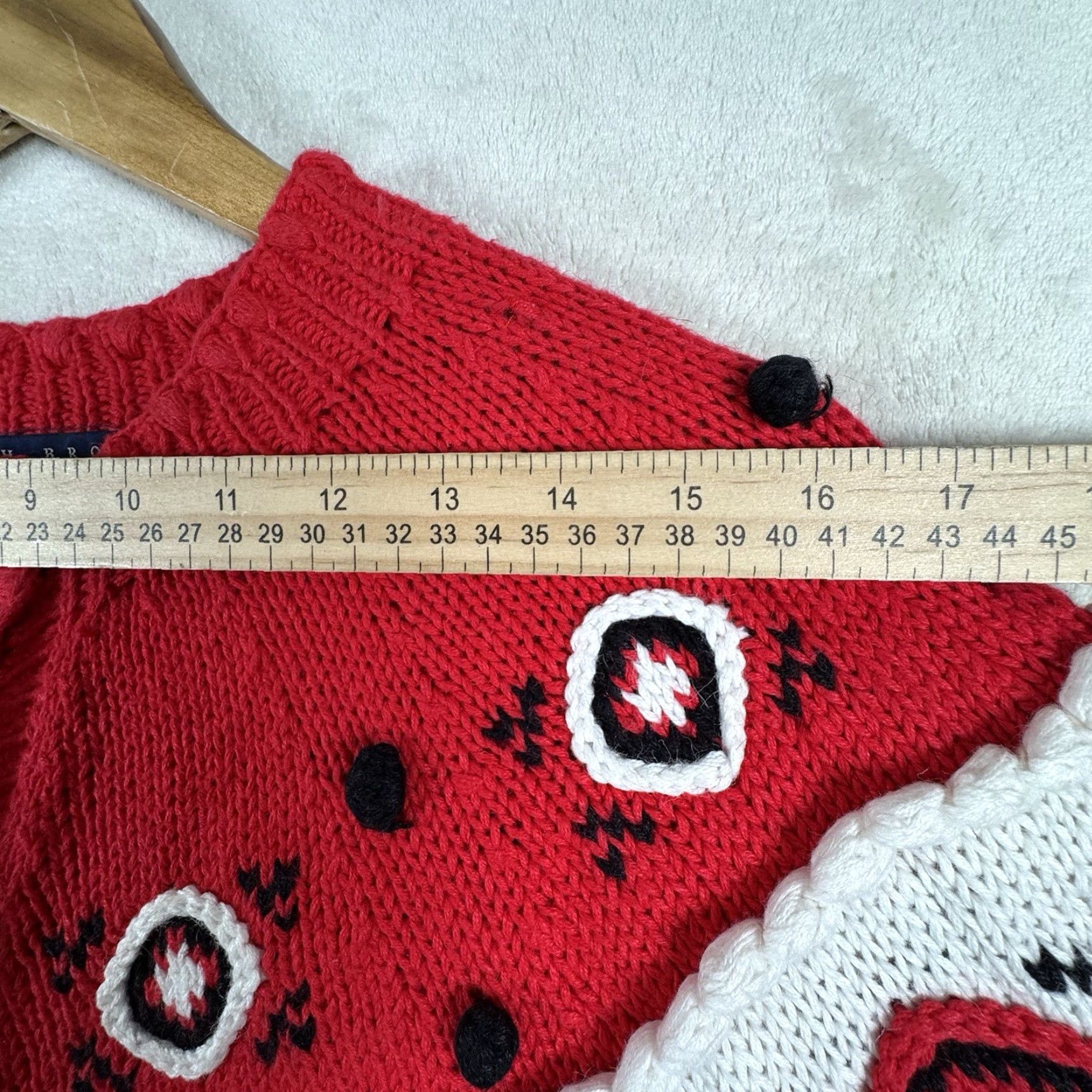 Vintage VINTAGE Birch Bros Cardigan Sweater Women M Black White Red Chunky Knit Fair Isle Open Oversized Button Collarless 90s Mens Womens Girls Boys Size M / US 6-8 / IT 42-44 - 7 Thumbnail