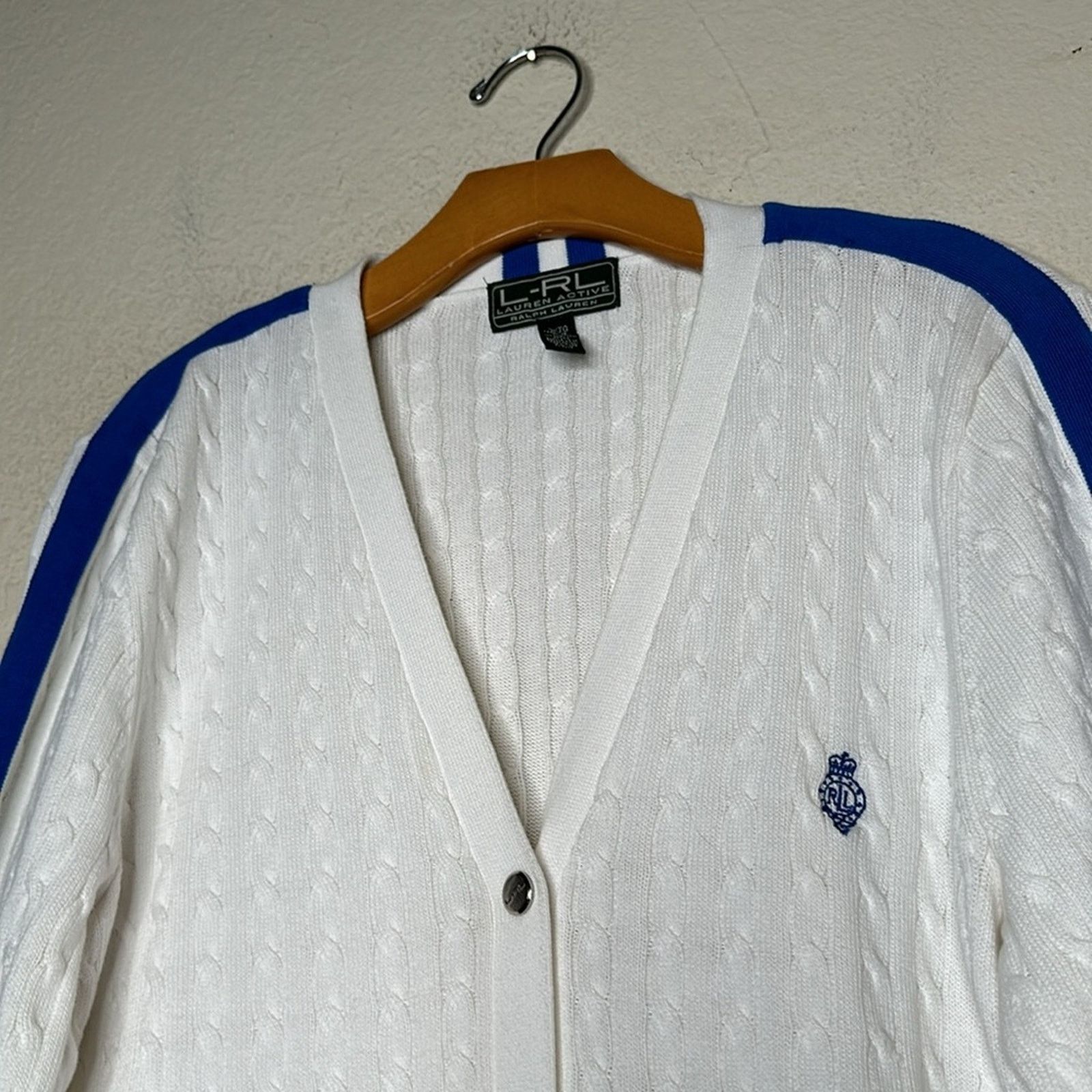 Lauren Ralph Lauren × Vintage VTG Ralph Lauren Cable Knit White Blue Logo Sweater XL Size XL / US 12-14 / IT 48-50 - 7 Thumbnail