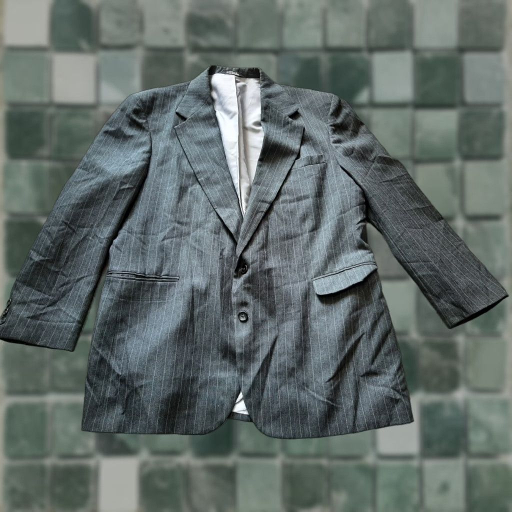 Vintage Reed St James Blazer Mens 46 L Black Pinstriped Suit Jacket Jacket Blazer Mens 46 Black Pinstriped Formal Casual Inner Pockets Size 46R - 1 Thumbnail