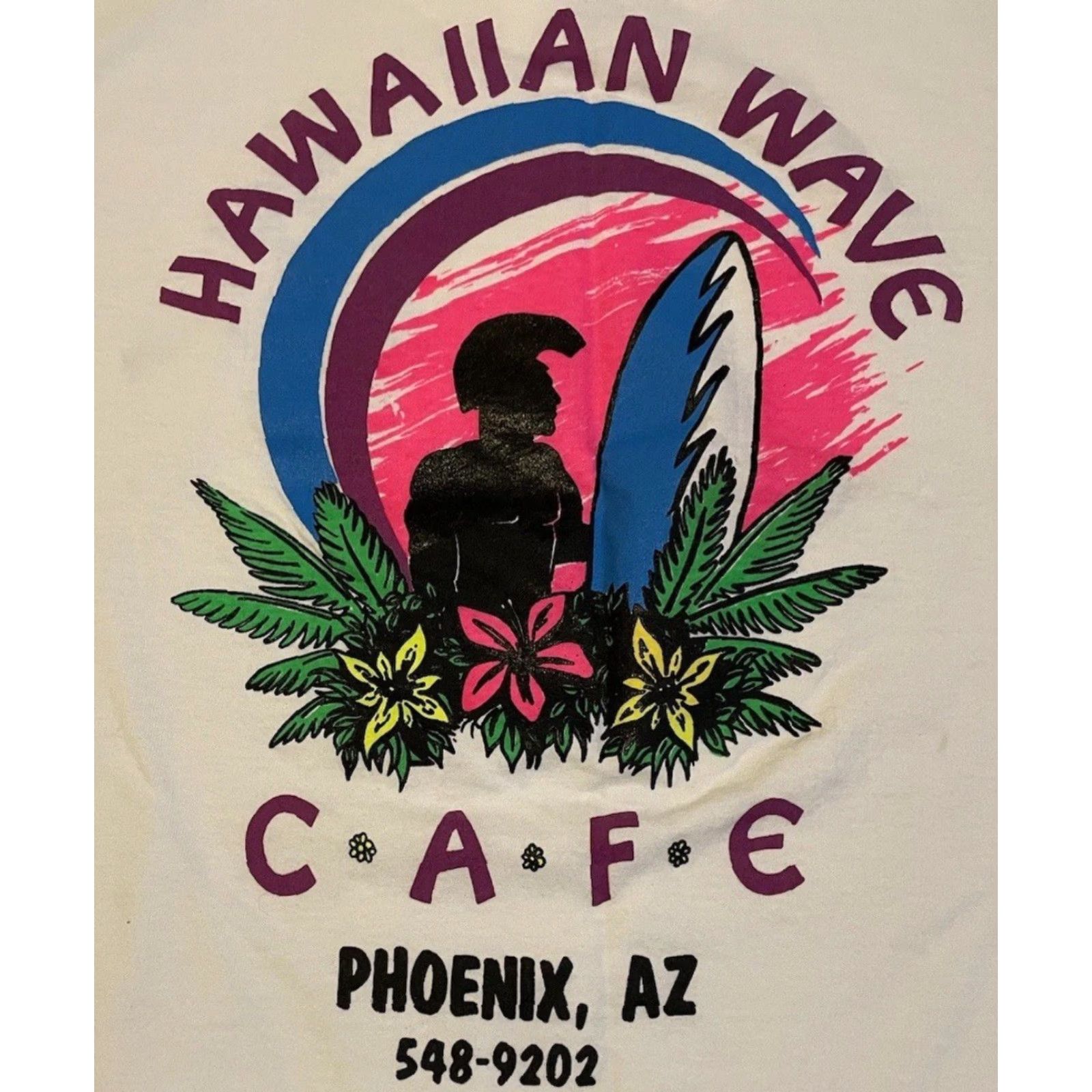 Vintage VINTAGE 90s Hawaiian Wave Cafe Phoenix Arizona Shirt XL White Surf Skate Grunge OP Men T-Shirt Pattern Striped Short Sleeve Single Stitch USA Size US XL / EU 56 / 4 - 3 Thumbnail