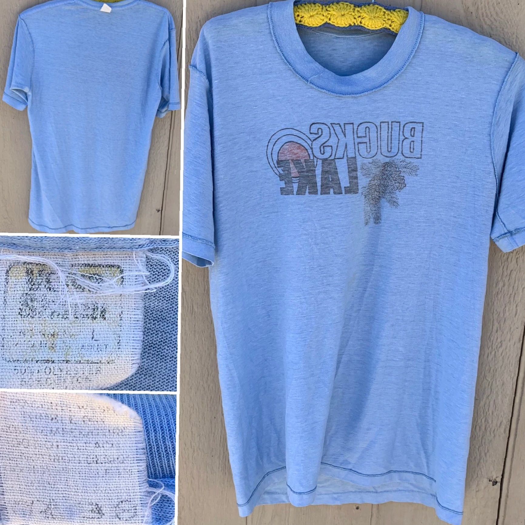 Velva Sheen VINTAGE Velva Sheen Bucks Lake T-Shirt Short Sleeve Unisex Adult L blue 1980s Graphic Tee Sportswear/Beach Mens Size US L / EU 52-54 / 3 - 7 Thumbnail