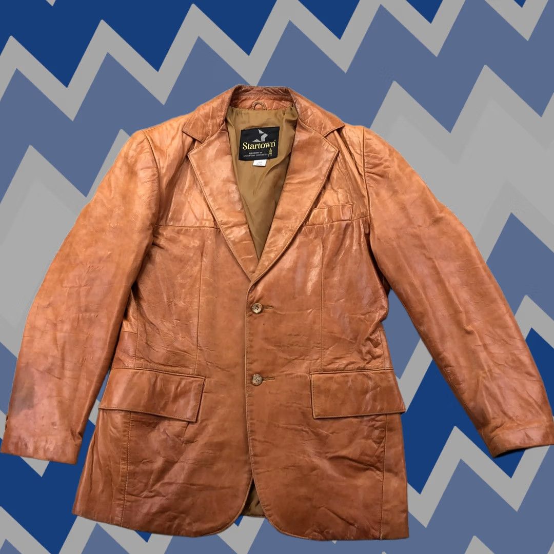 Startown Blazer Mens 40 Brown Leather Sport Coat Jacket Classic 2 Button, Men's (Size 40r)