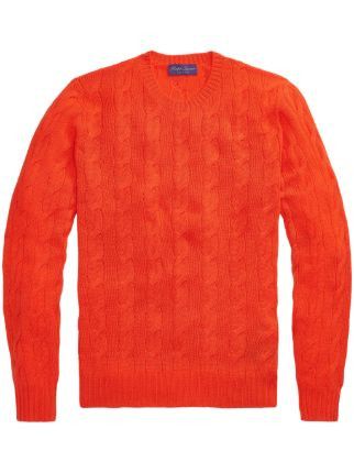 Ralph Lauren Purple Label 1095USD TIMELESS Coral Cable-Knit Cashmere Sweater Size US L / EU 52-54 / 3 - 3 Thumbnail