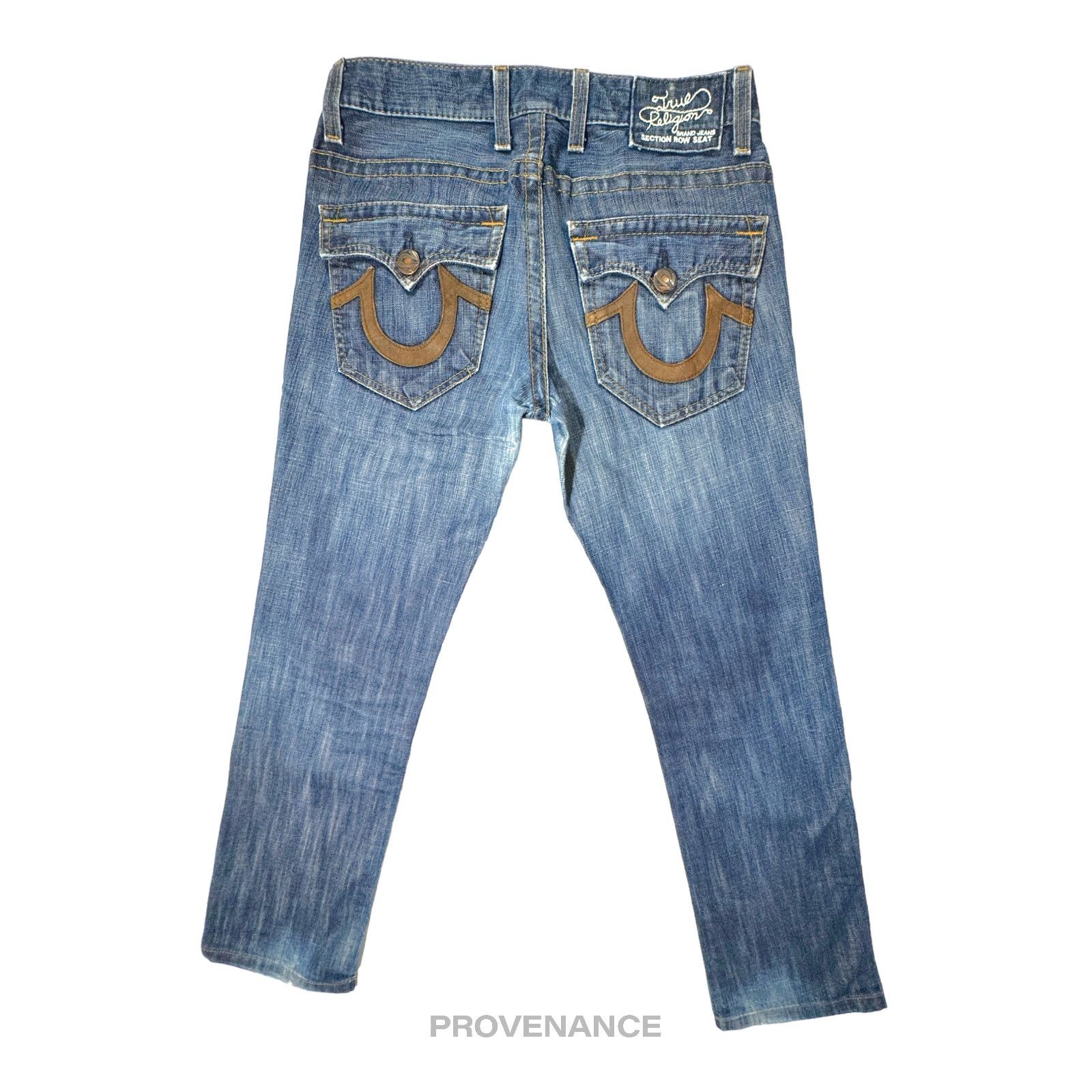 True Religion 🔴 True Religion Blue Denim Jeans - Brown Suede Trim - 31 Size US 31 - 1 Thumbnail