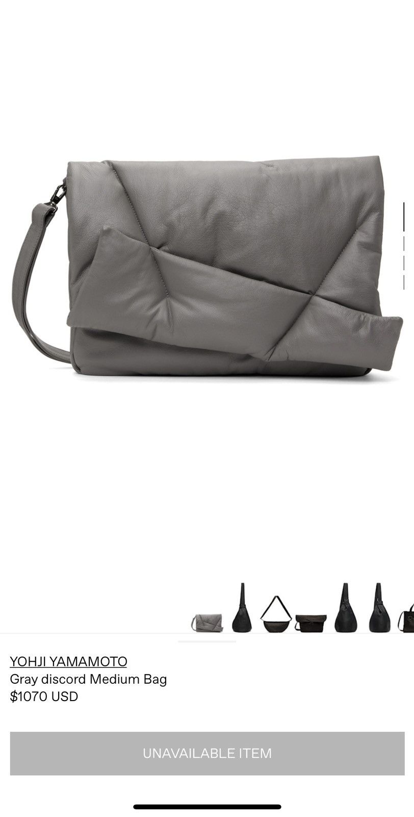 Yohji Yamamoto YOHIJI Yamamoto Gray Discord Medium Bag Size ONE SIZE - 9 Thumbnail