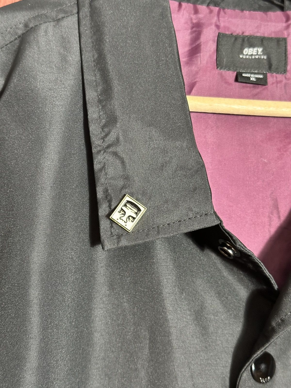 Obey OBEY Clothing Coaches Jacket Black Burgundy Lined w Icon Pin Size US XL / EU 56 / 4 - 3 Thumbnail