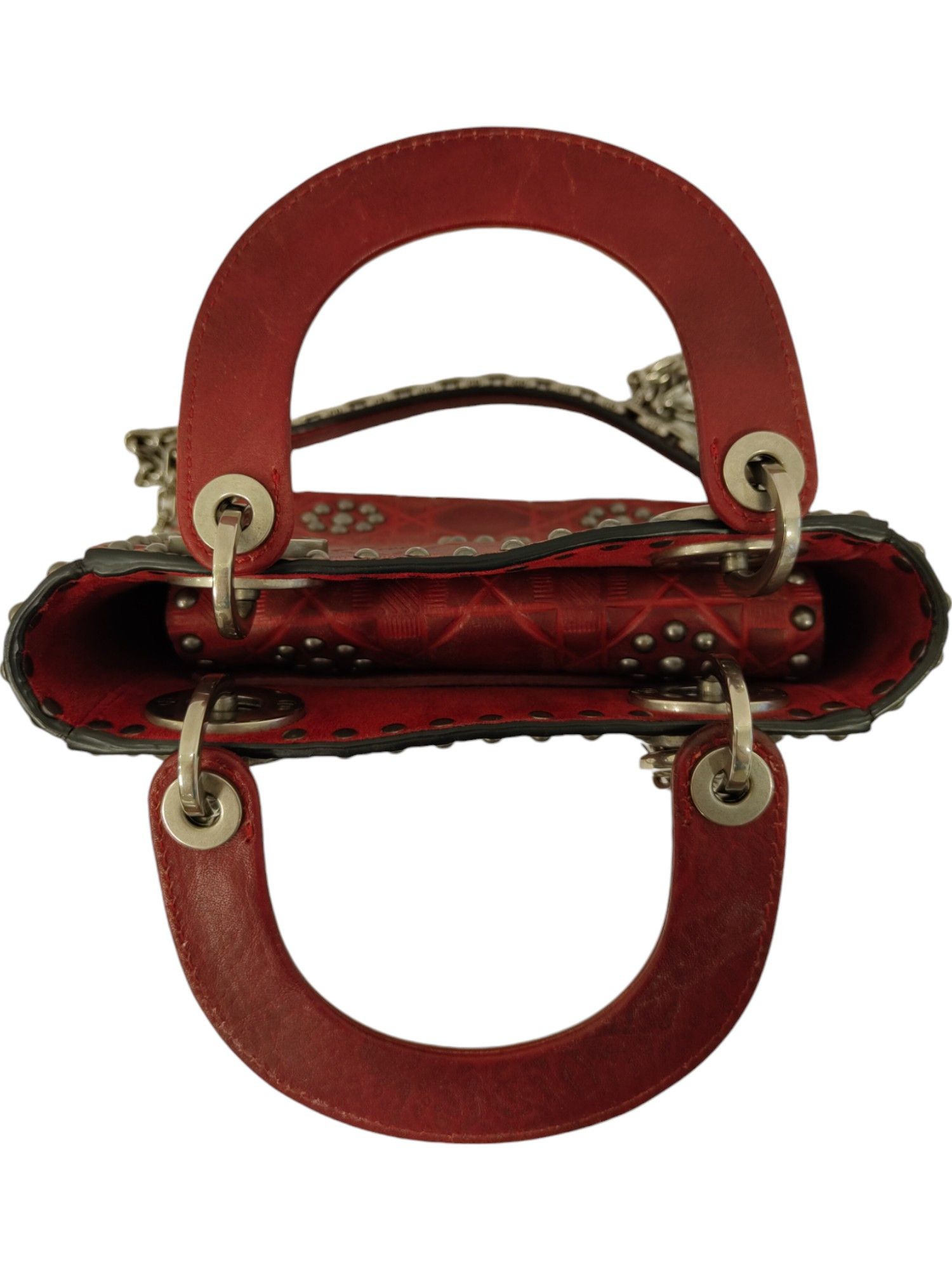 Dior Red Mini Embossed Calfskin Studded Lady Dior Size ONE SIZE - 4 Thumbnail