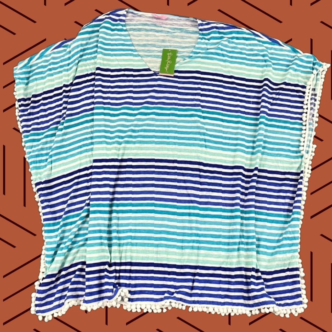 Lilly Pulitzer VINTAGE Lilly Pulitzer Blouse Shirt Top Womens XL Striped Blue Pom Pom Casual, Travel, Workwear Size XL / US 12-14 / IT 48-50 - 1 Thumbnail