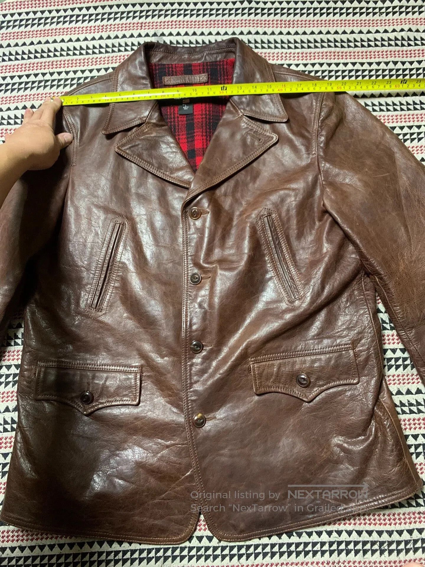 Polo Ralph Lauren brown leather POLO jacket with plaid lining. Size US L / EU 52-54 / 3 - 6 Thumbnail