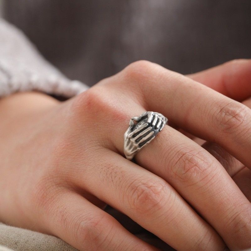 Sterling Silver × Vintage Resizable 925 Sterling Silver Hand Eye Ring Size ONE SIZE - 3 Thumbnail