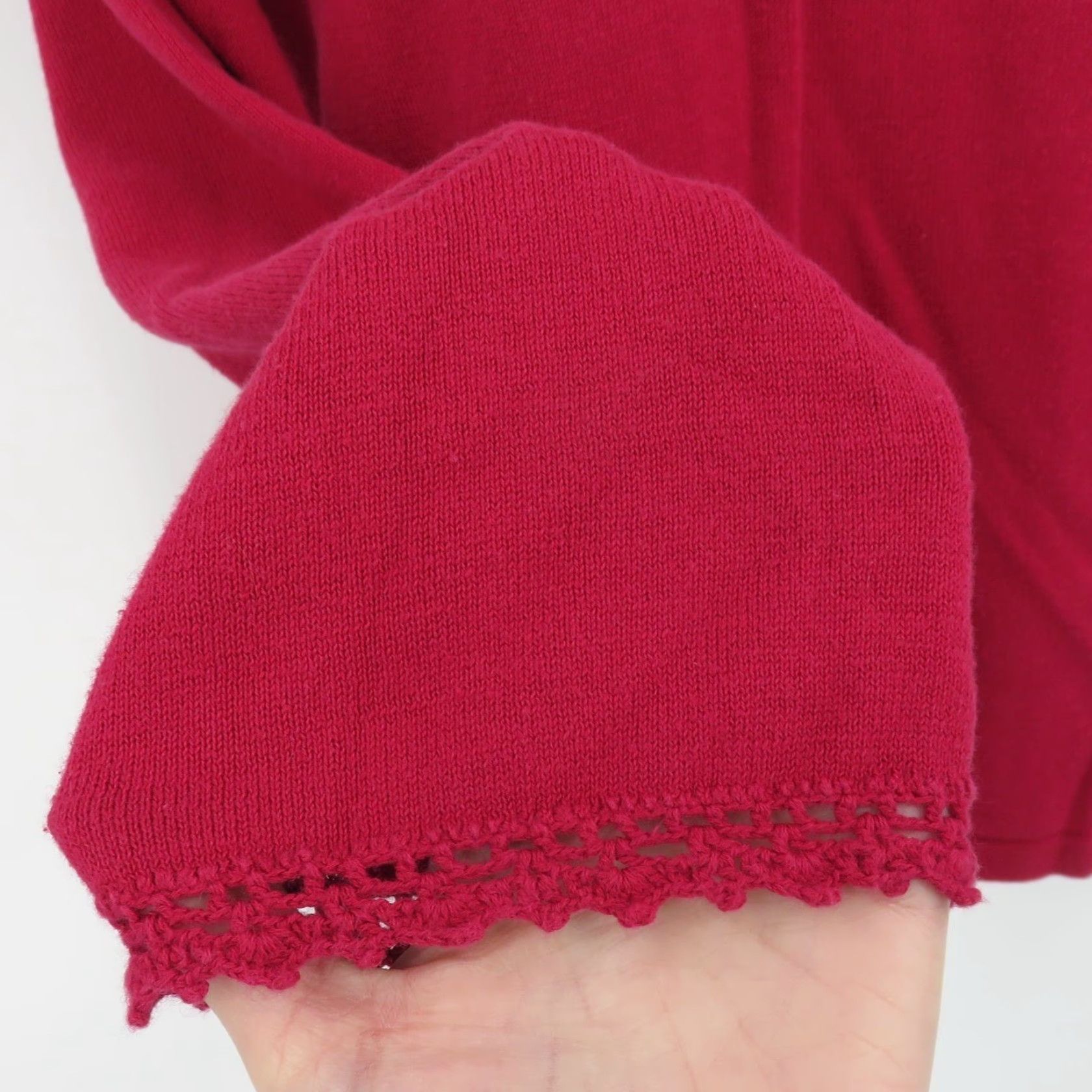 American Eagle Outfitters VINTAGE American Eagle Outfitters Women Sweater Pullover Knit Red Long Sleeve Crochet Lace Up All Cotton 2000s L Regular Fashion Size L / US 10 / IT 46 - 3 Thumbnail