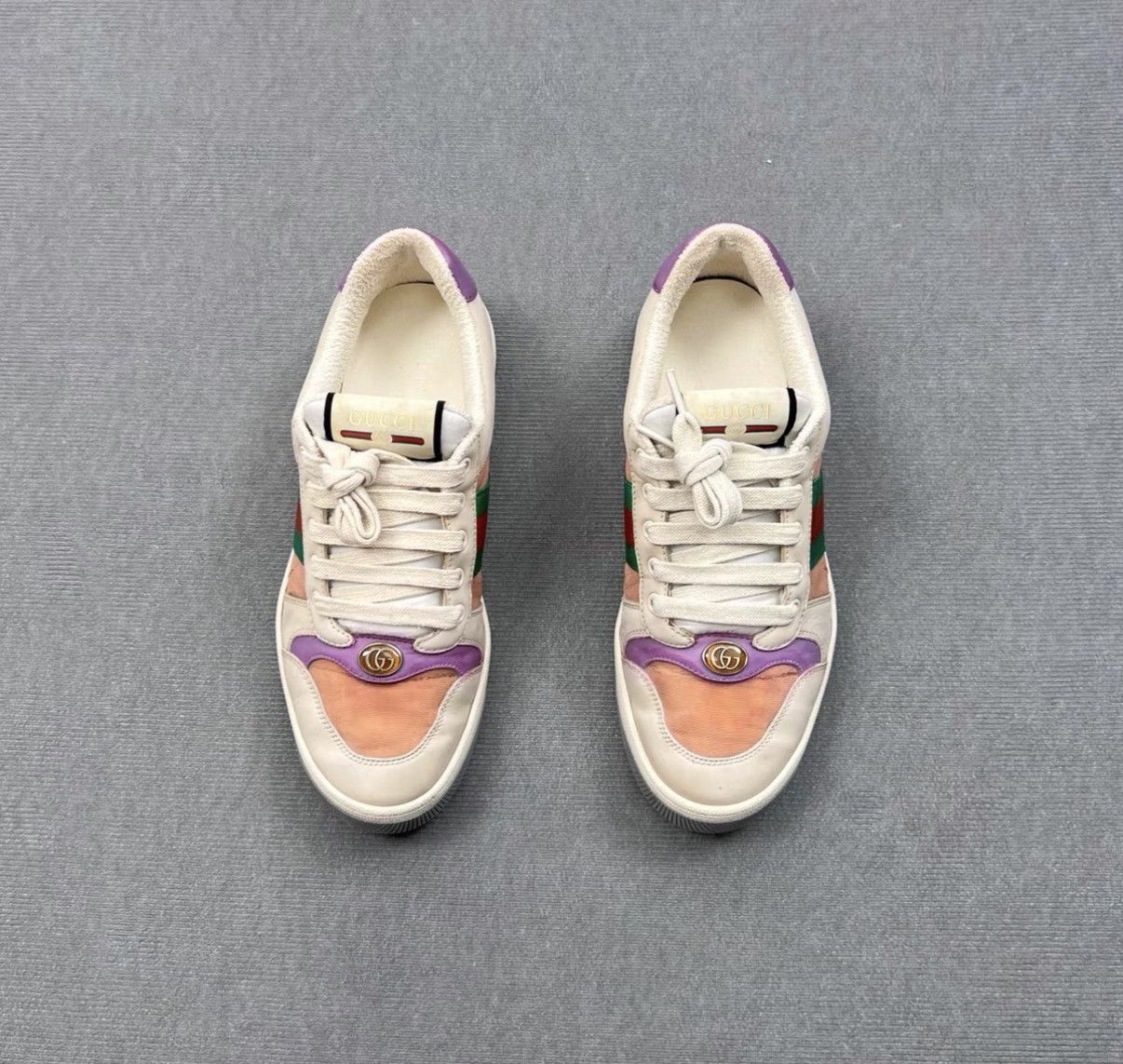 Gucci Gucci Screener GG Enamel Purple Accent Distressed Sneakers Size US 8 / IT 38 - 2 Thumbnail