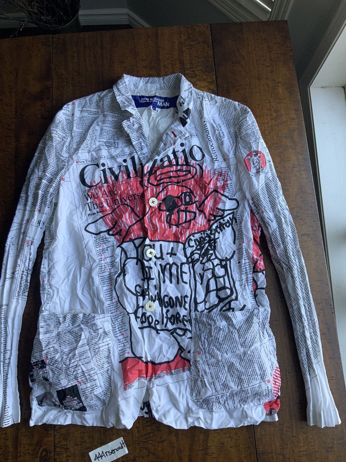 Junya Watanabe Junya Watanabe Crinkled Newspaper Blazer Civilization Size US L / EU 52-54 / 3 - 2 Thumbnail