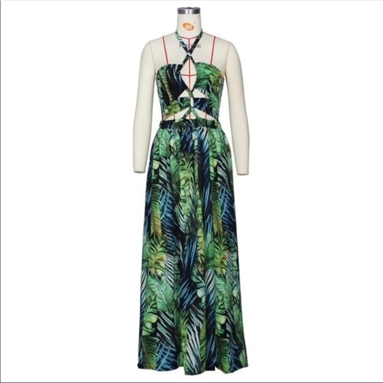 Designer Palm Tree Maxi Dress Side Slit Coord Set NWT Size M / US 6-8 / IT 42-44 - 5 Thumbnail