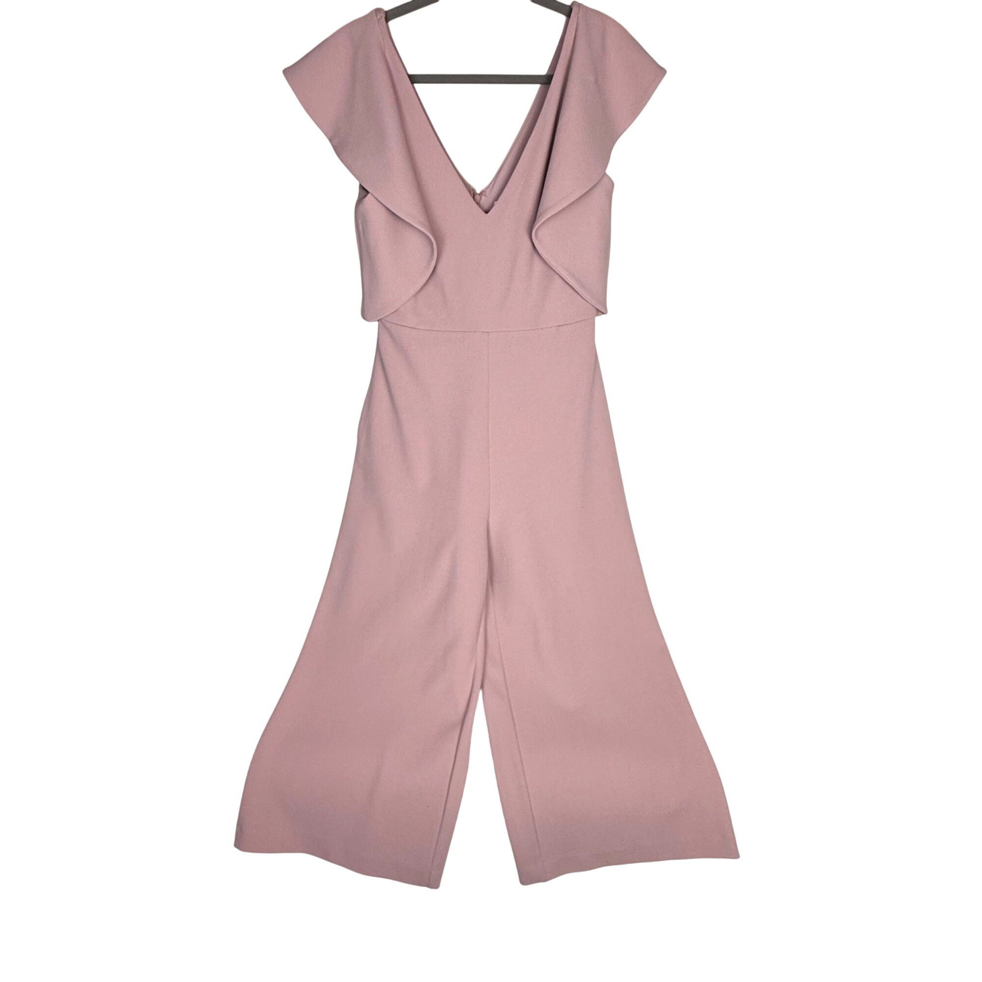 Badgley Mischka Badgley Mischka Women's V-Neck Jumpsuit Ruffle Crop Wide Leg Size 30" / US 8 / IT 44 - 1 Thumbnail