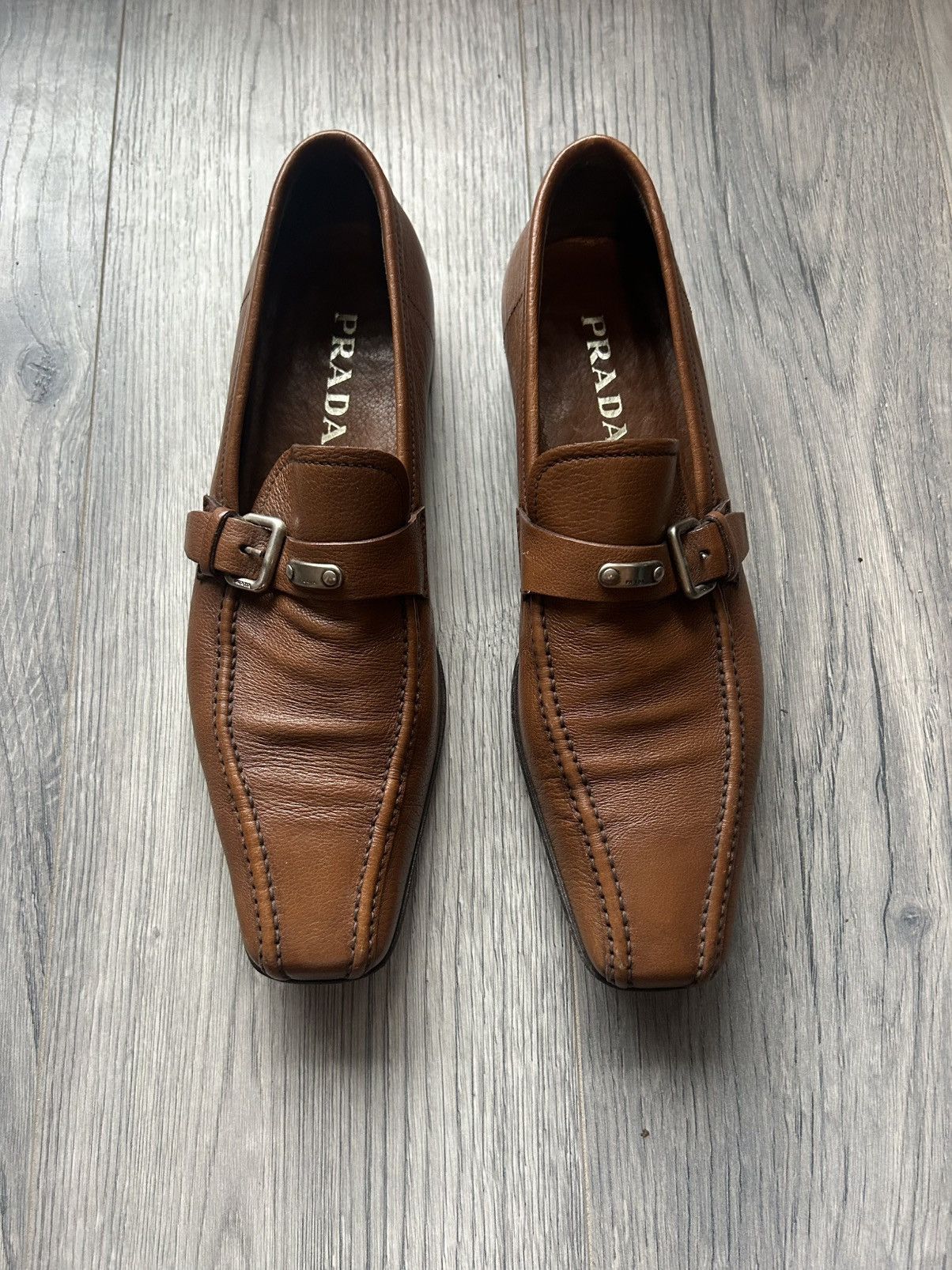 Prada Prada Brown Pebbled Leather Loafers Size US 9 / EU 42 - 4 Thumbnail